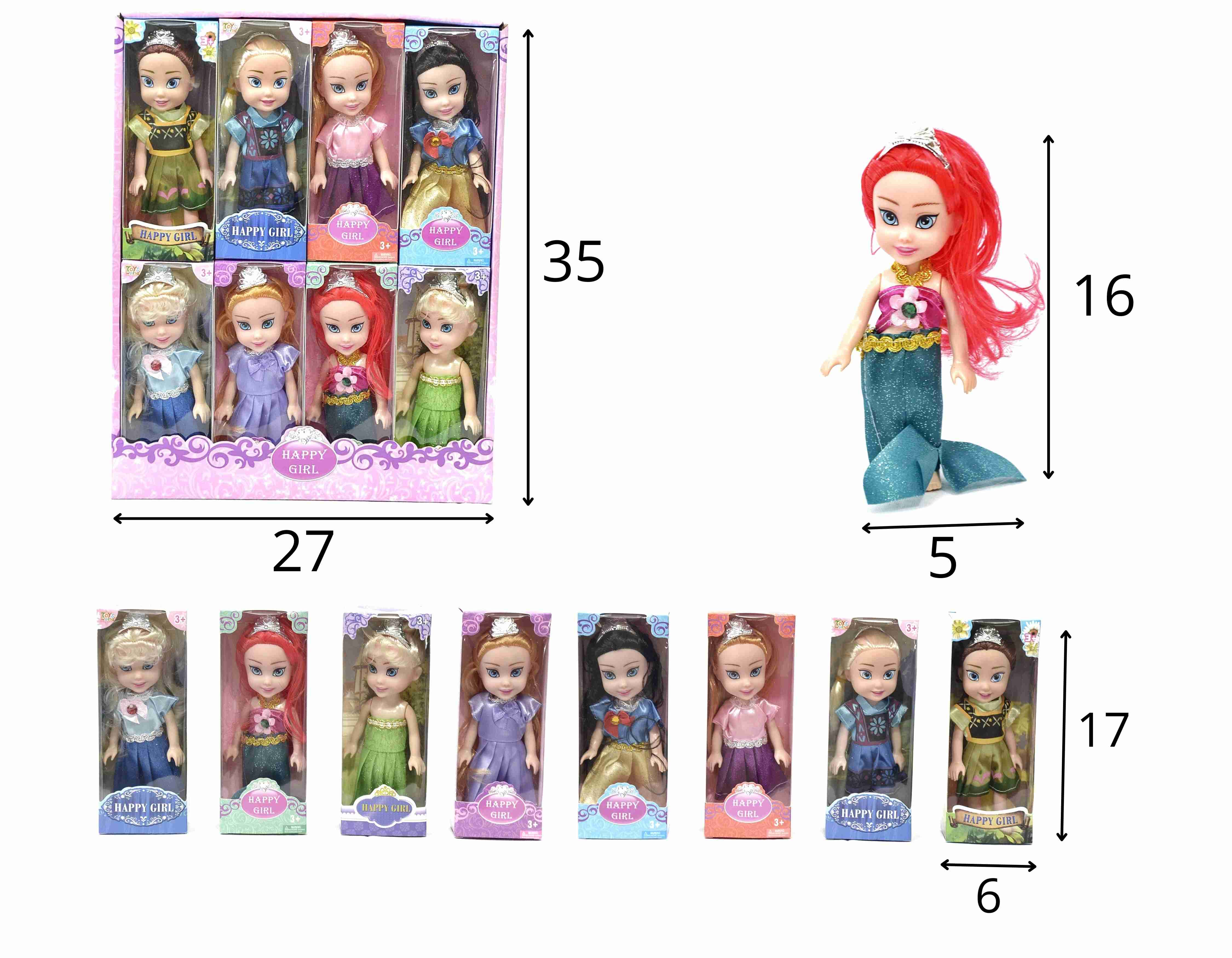 C - BONECA PRINCESAS NO DISPLAY COM 16 PEÇAS 