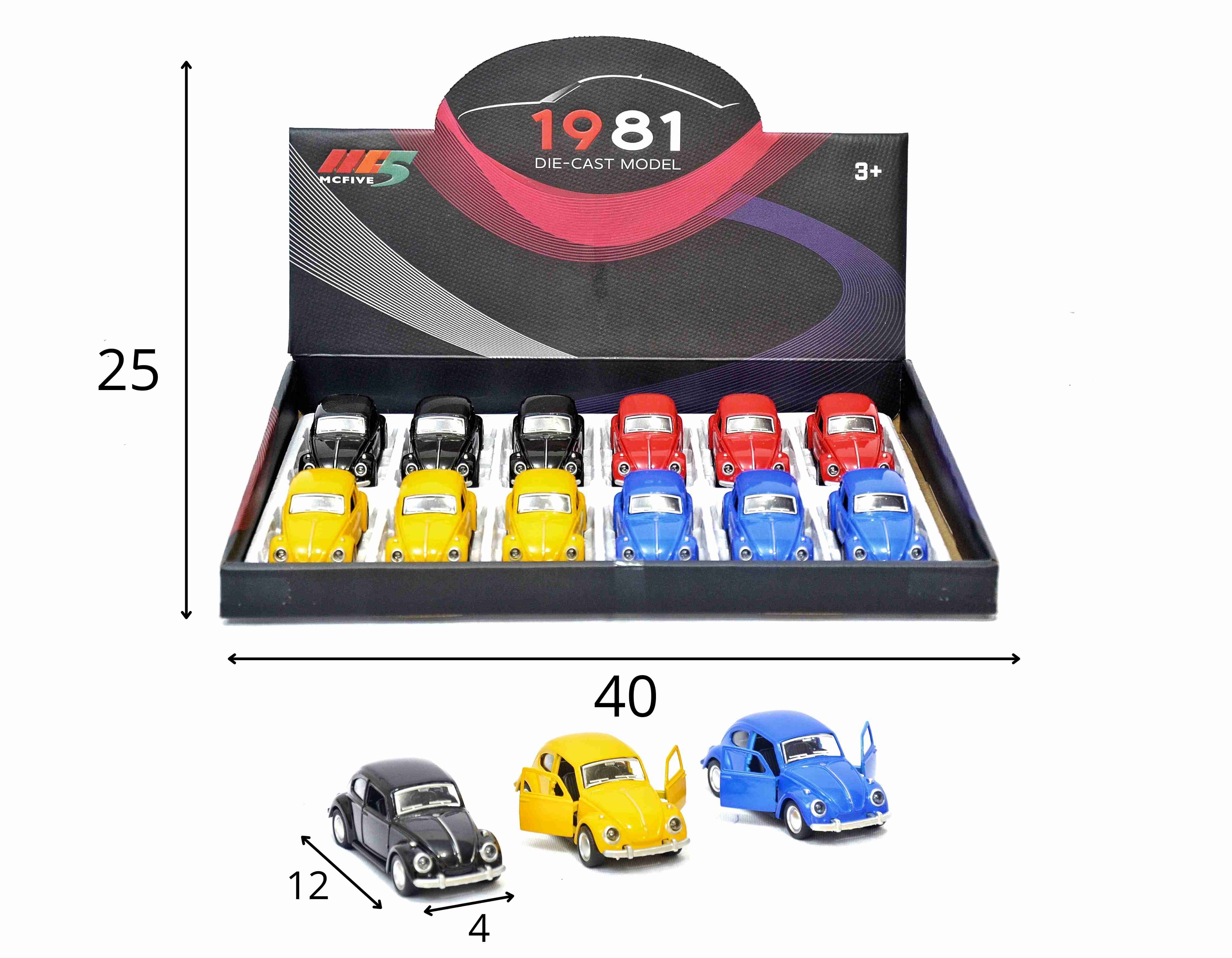 C - KIT COLEÇÃO FUSCA DE METAL Á FRICÇÃO NO DISPLAY C/ 12 PÇS 