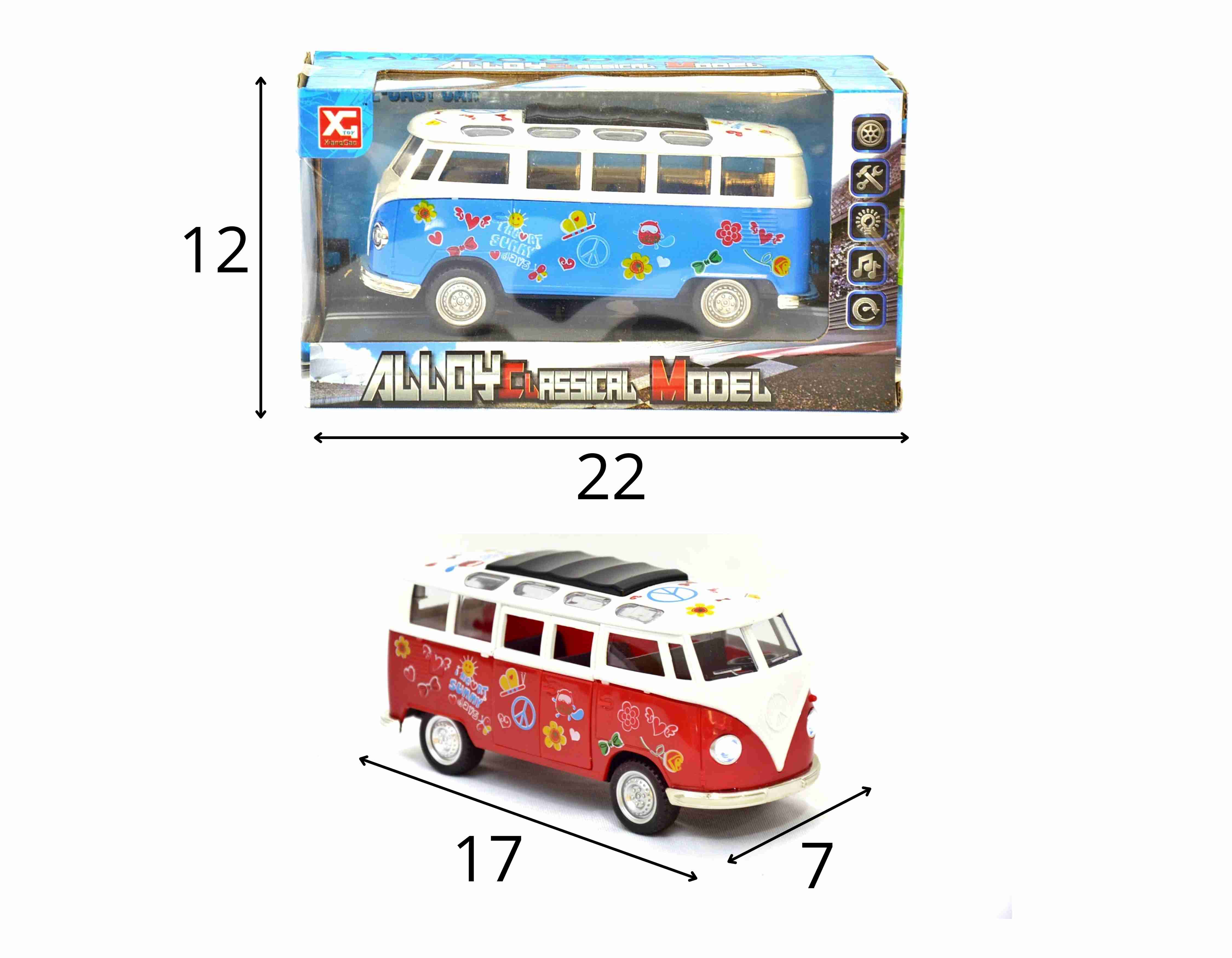 D - CARRO KOMBI DE METAL Á FRICÇÃO COM SOM E ILUMINAÇÃO E ABRE AS PORTAS 