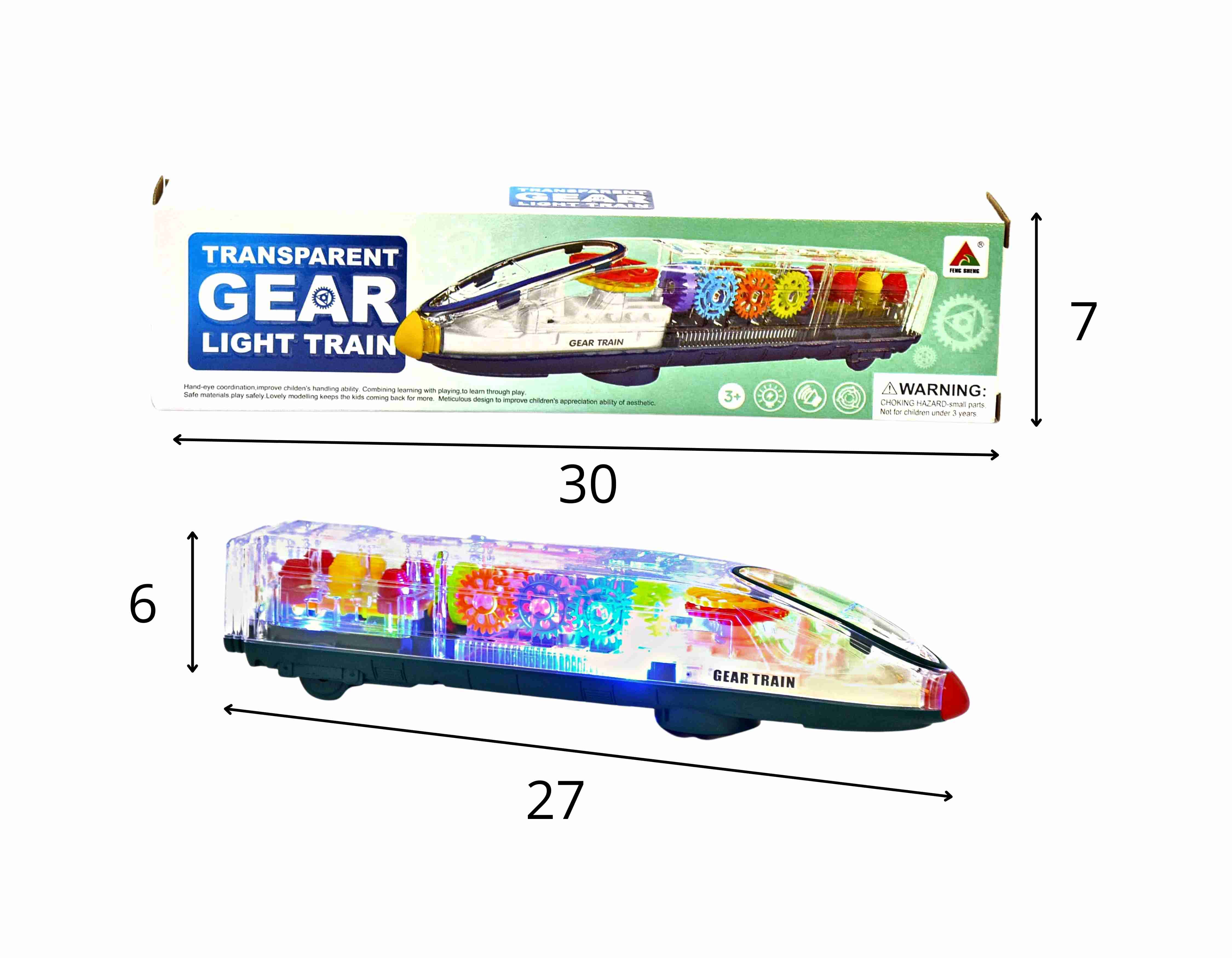 D - TREM BALA TRANSPARENTE Á PILHA COM SOM E ILUMINAÇÃO, BATE E VOLTA 