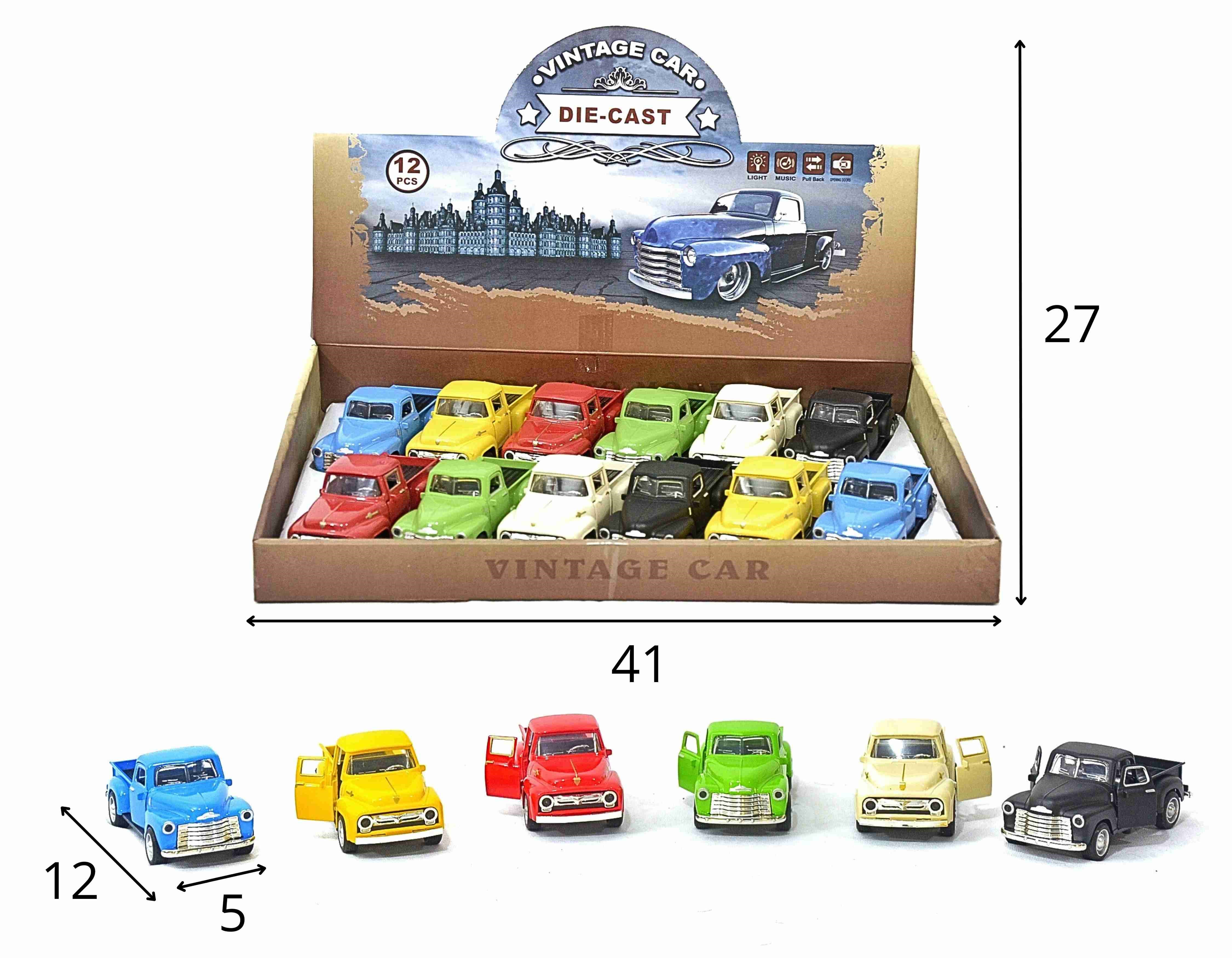 C - KIT COLEÇÃO PICK UP ANTIGA A FRICCAO COM SOM E LUZ NO DISPLAY C/ 12 PEÇAS