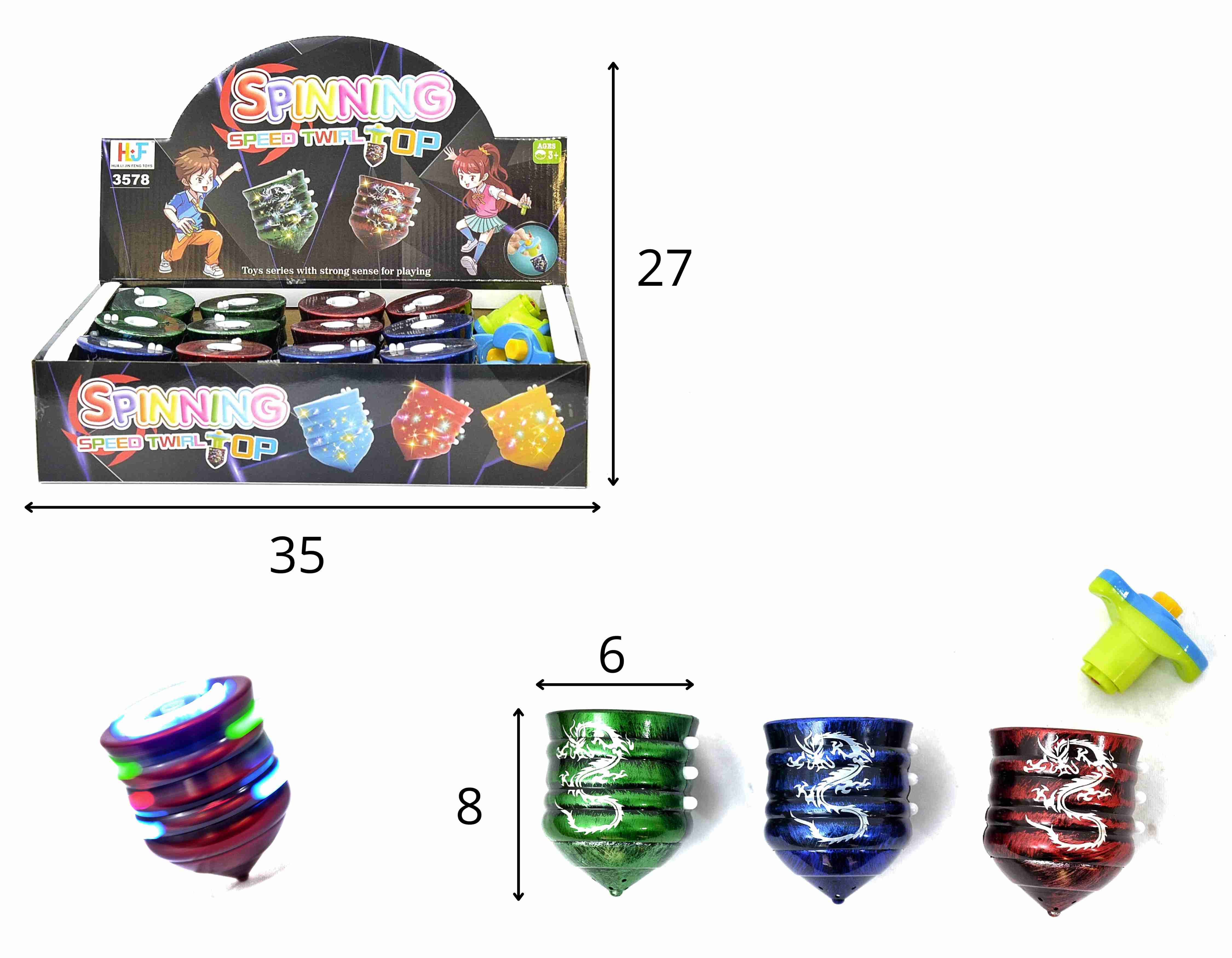 B - PIÃO SPINNING TOP COM SOM E ILUMINAÇÃO DISPLAY C/ 12 PEÇAS 