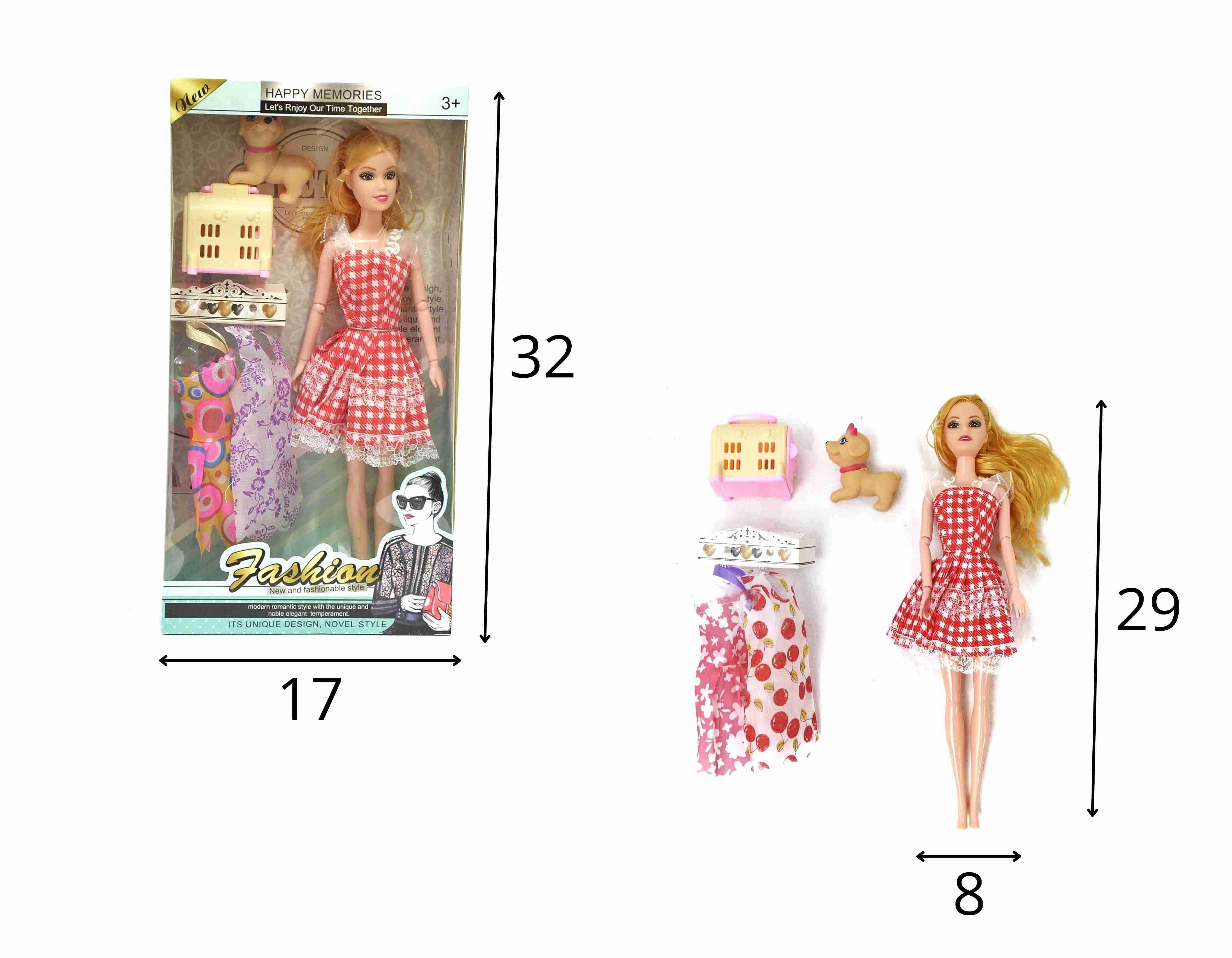 C - BONECA COM ACESSÓRIOS E PET, BRAÇOS ARTICULADOS 