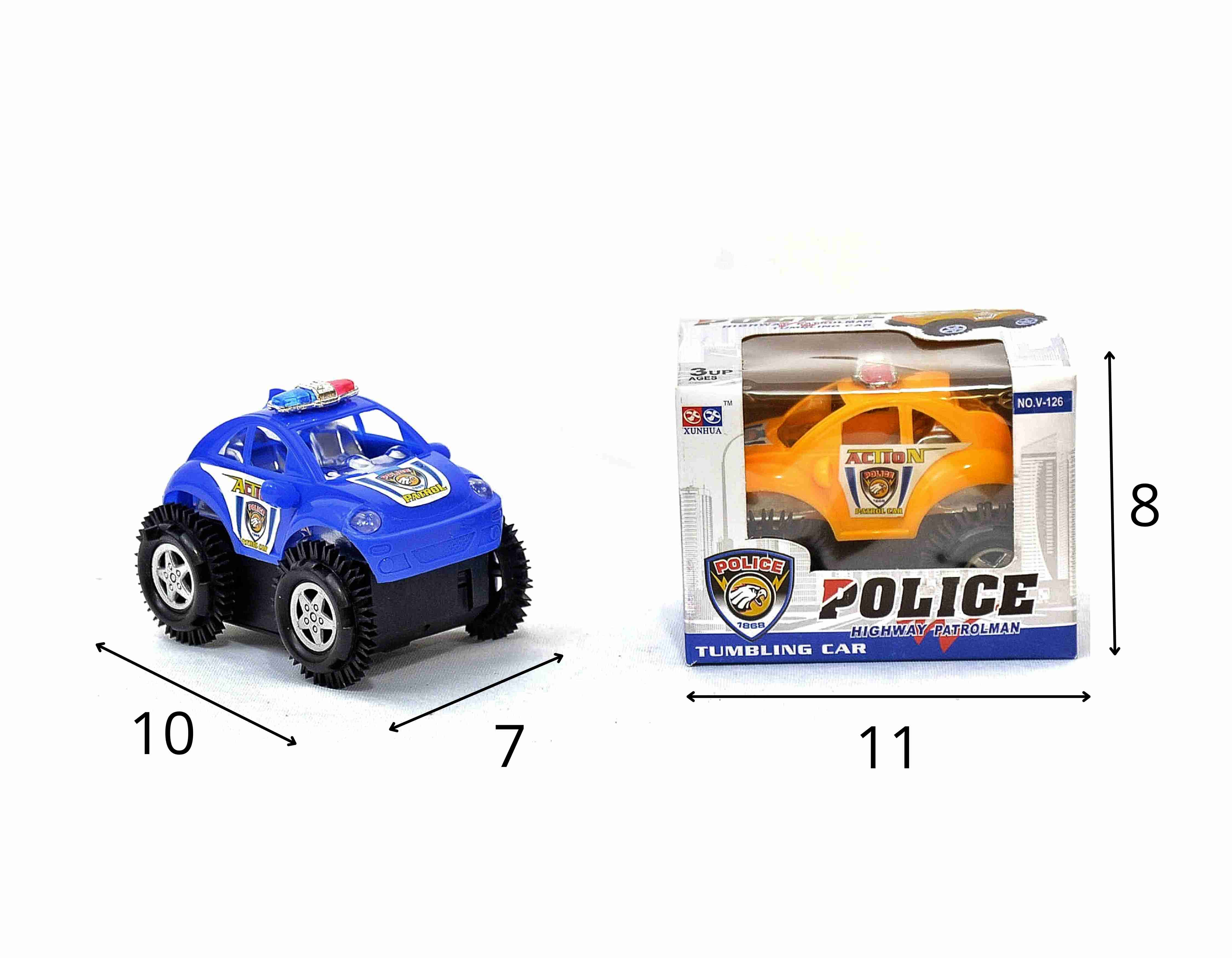 D - CARRO POLICIA CAMBALHOTA Á PILHA COM SOM E ILUMINAÇÃO 