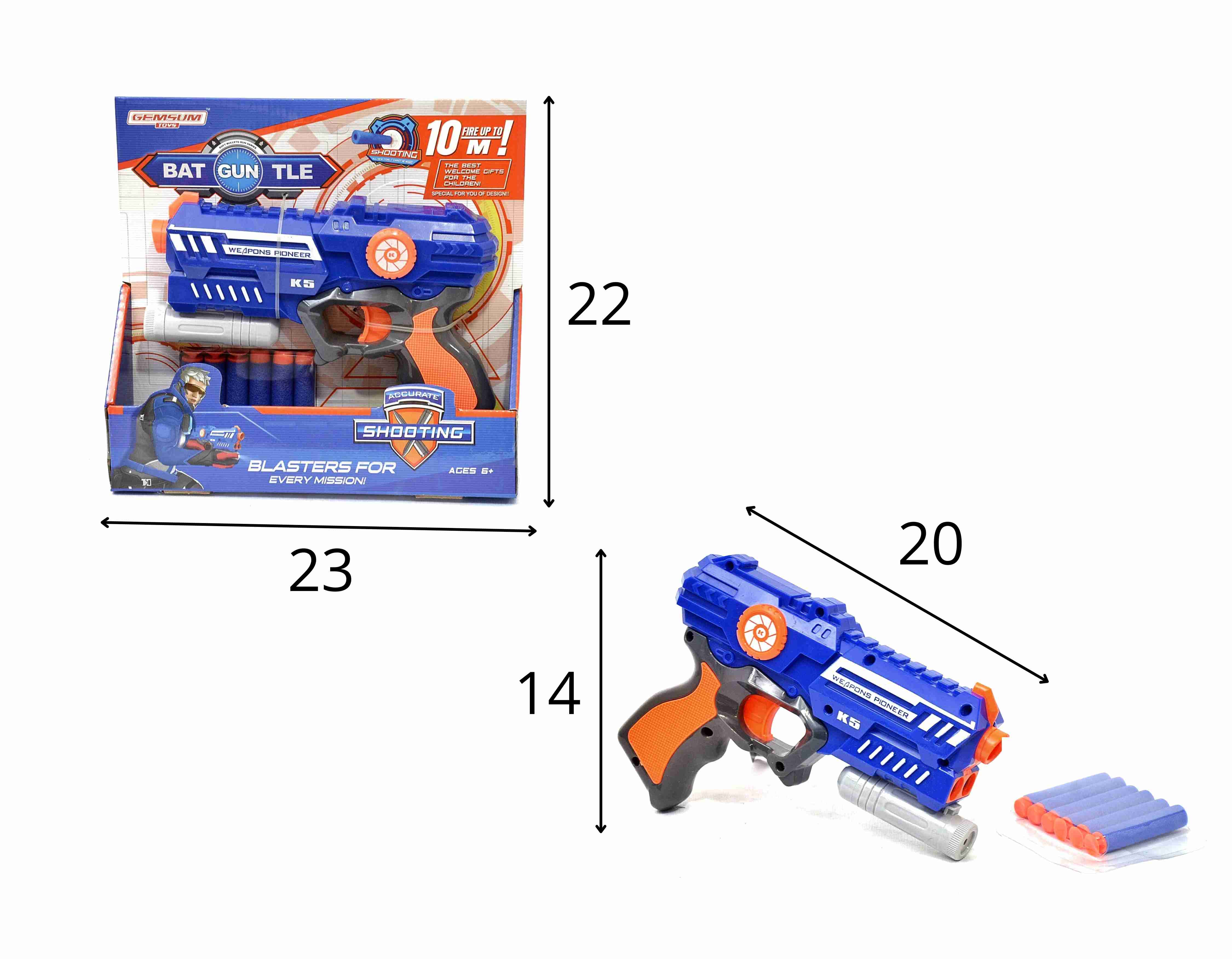 G - PISTOLA LANÇA DARDOS RÉPLICA DA NERF NA CAIXA COM 6 DARDOS 