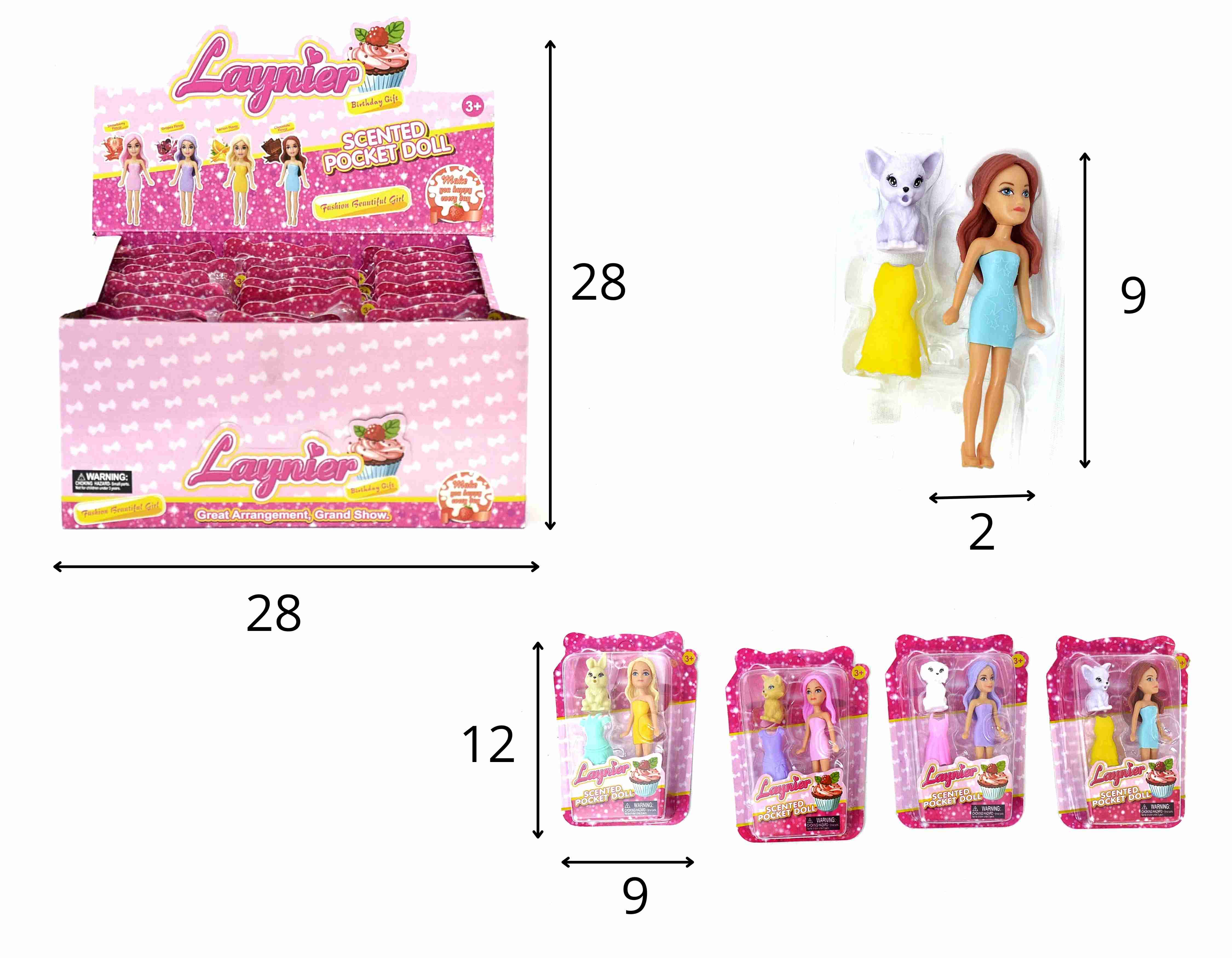 C - BONECA LAYNIER COM CHEIRINHO E ACESSÓRIOS NA CARTELA NO DISPLAY COM 24 PEÇAS VARIADAS