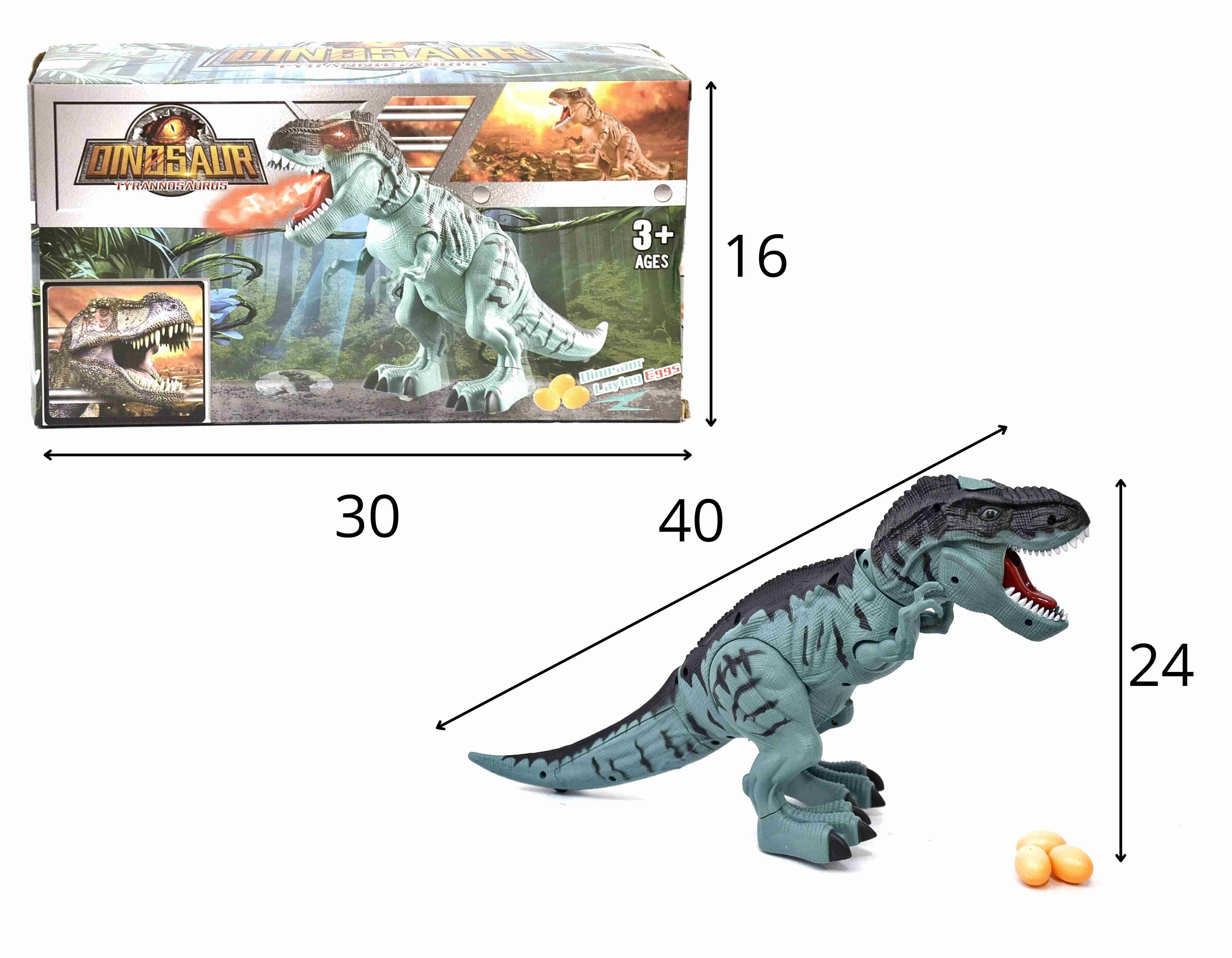 D - DINOSSAURO TIRANOSSAURO REX Á PILHA C/ SOM, ILUMINAÇÃO, BOTA OVO, PROJETA IMAGEM E SOLTA FUMAÇA 