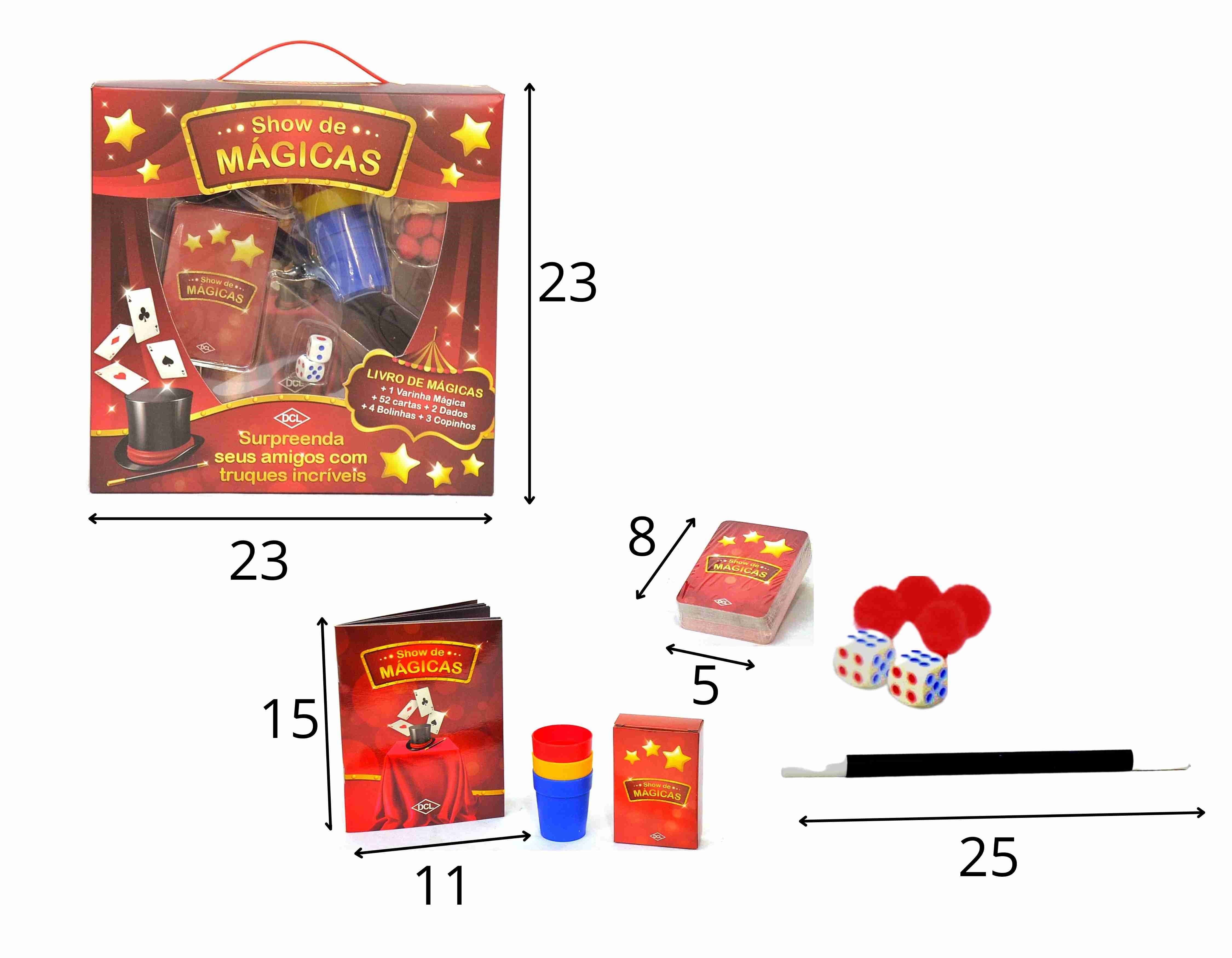 S - SHOW DE MÁGICAS (CONTÉM 1 LIVRO, 1 VARINHA, 52 CARTAS, 2 DARDOS, 4 BOLINHAS E 3 COPINHOS
