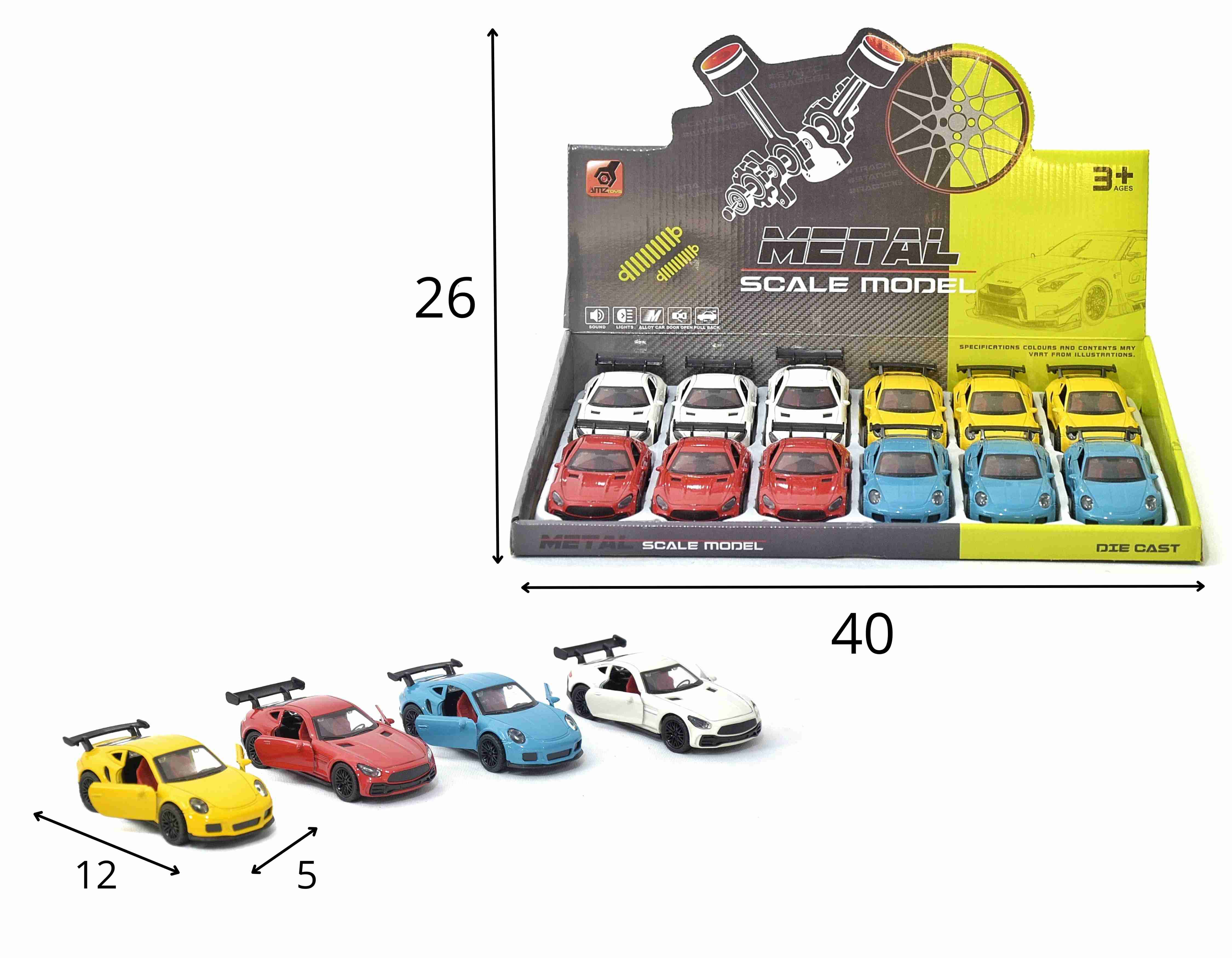 C - KIT COLEÇÃO PORSCHE E MERCEDES DE  METAL NO DISPLAY C/ 12 PEÇAS A FRICÇÃO 