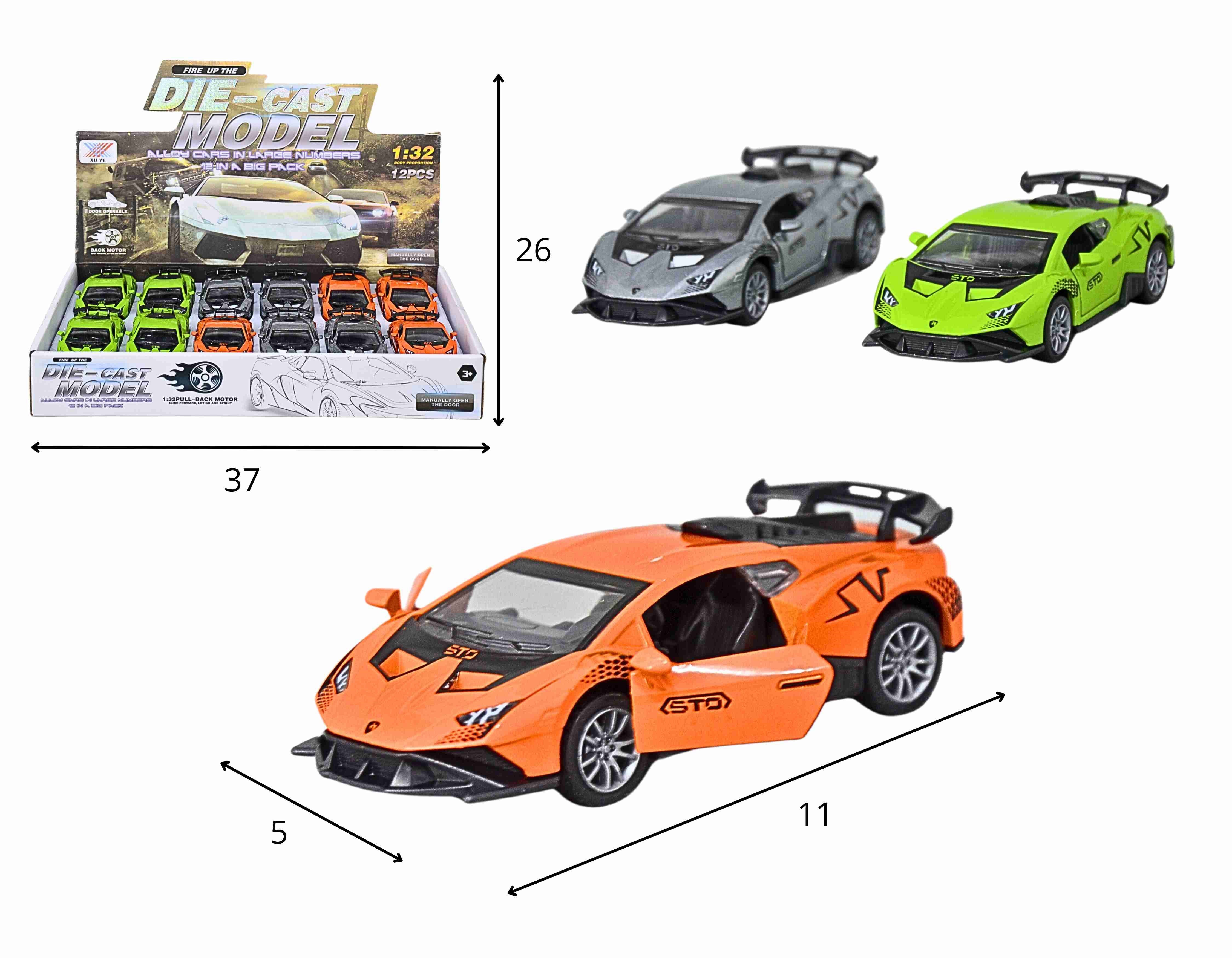C - KIT COLEÇÃO LAMBORGHINI DE METAL A FRICCAO NO DISPLAY C/ 12 PEÇAS 