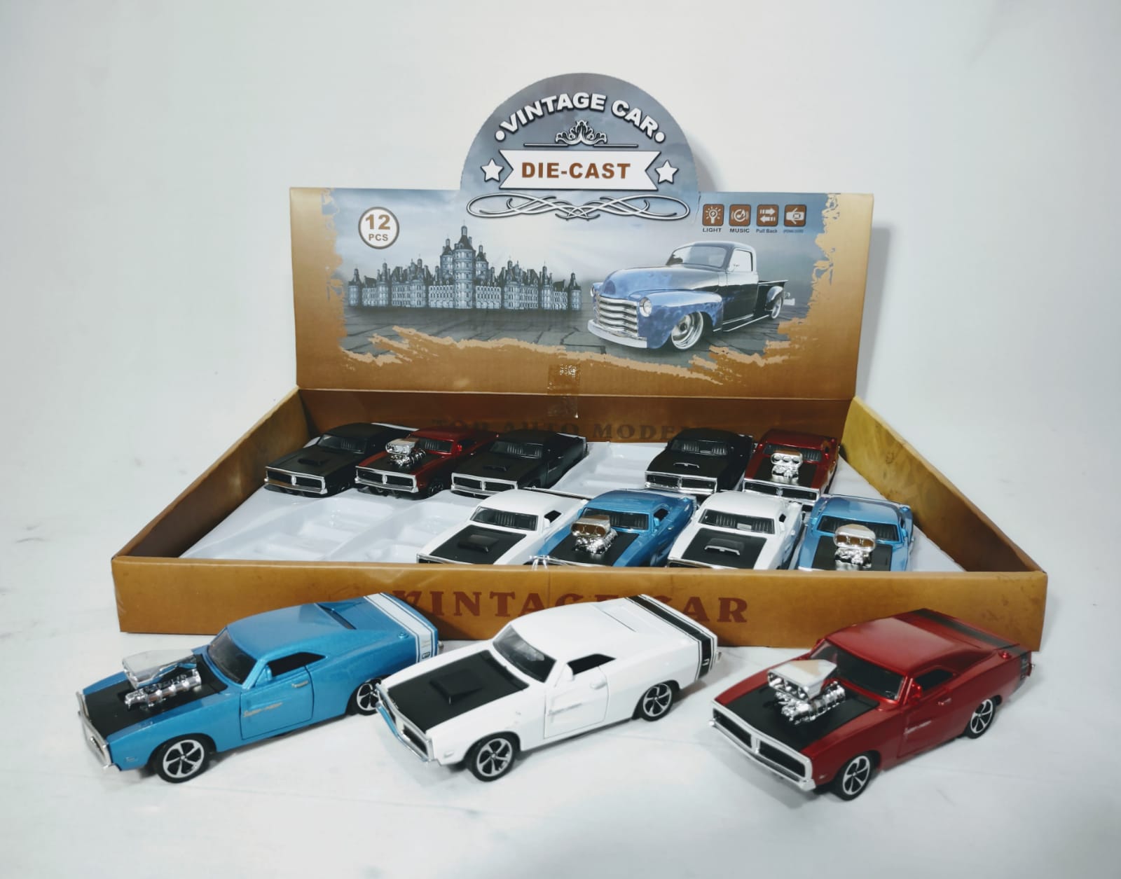  KIT COLEÇÃO VINTAGE CAR DIE-CAST DISPLAY C/ 12 PEÇAS