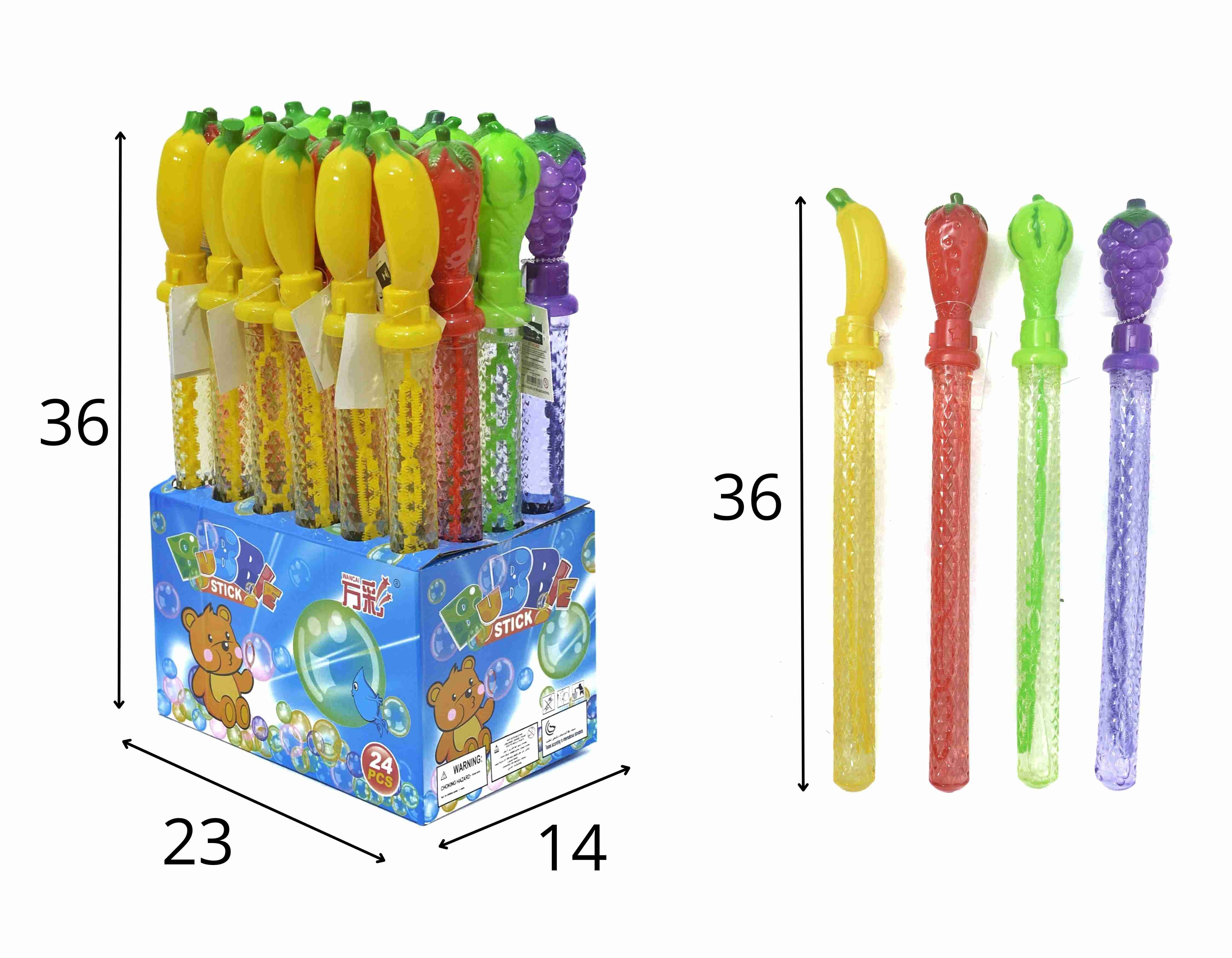 B - BASTÃO BOLHAS DE SABÃO FRUTAS NO DISPLAY COM 24 PEÇAS E CORES VARIADAS (CAIXA FECHADA R$ 7,49 + FT -> 48 PEÇAS)