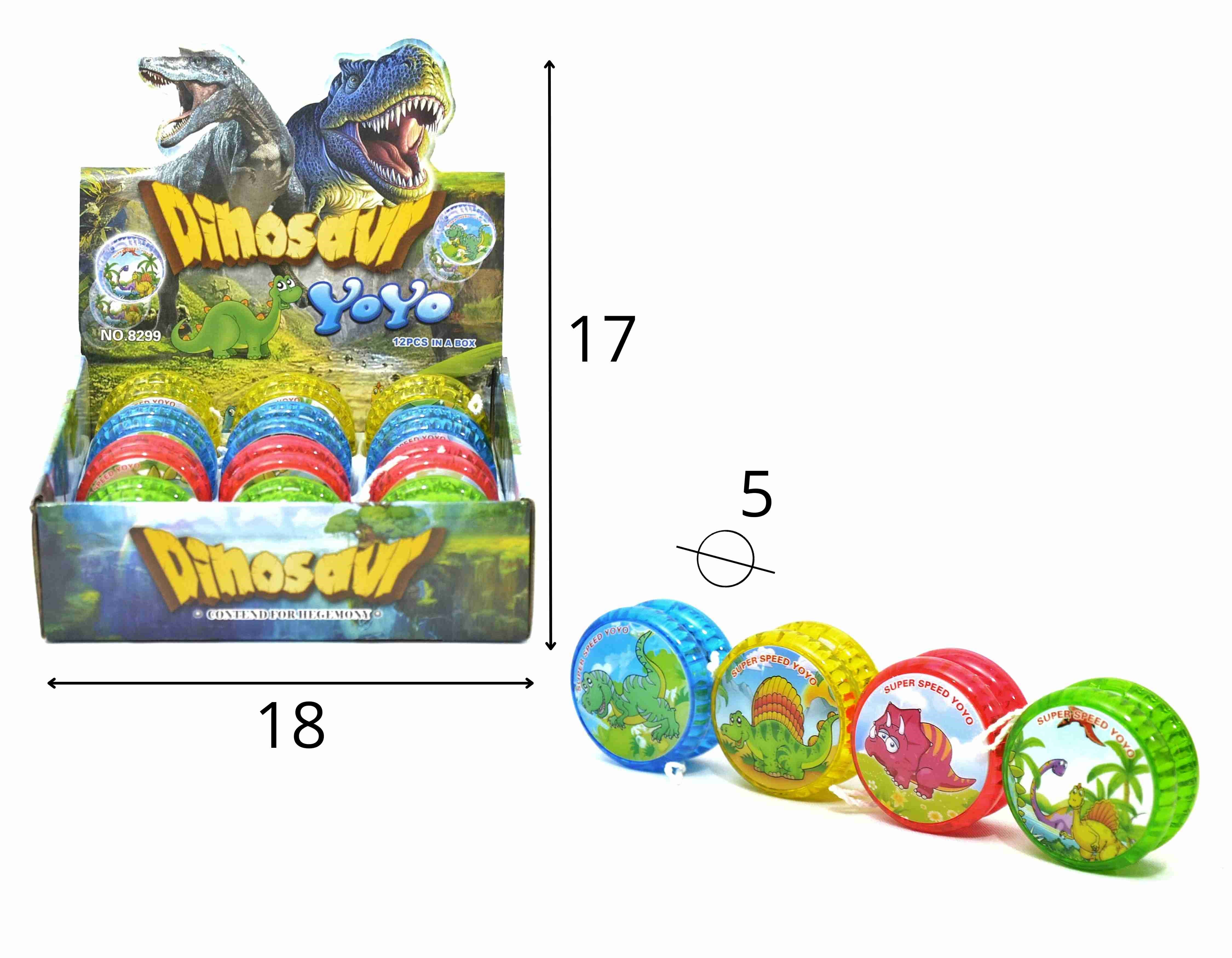 A - YOYO TEMA DINOSSAURO COM LUZ NO DISPLAY COM 12 PEÇAS 