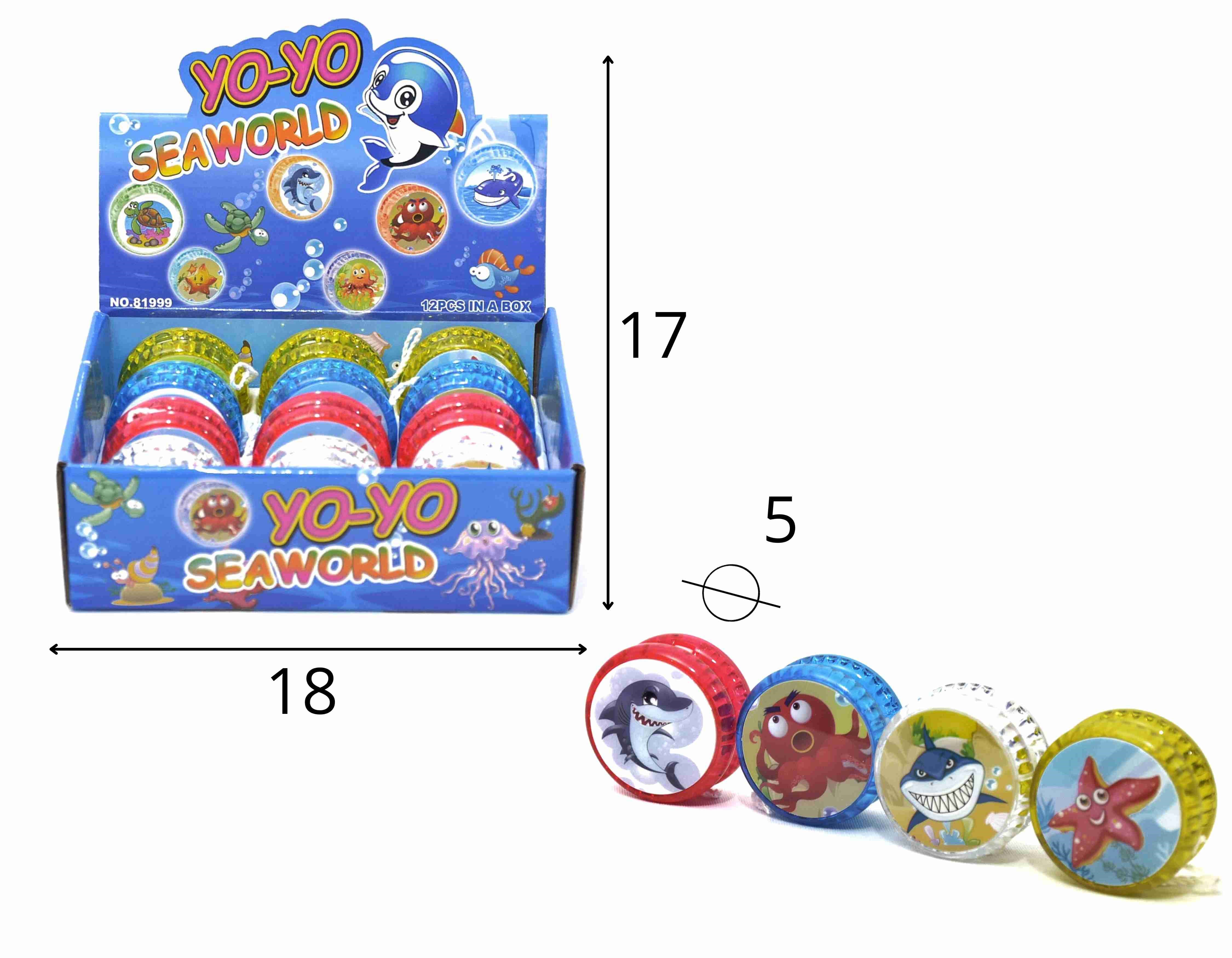 A - YOYO TEMA ANIMAIS MARINHOS COM LUZ NO DISPLAY COM 12 PEÇAS 