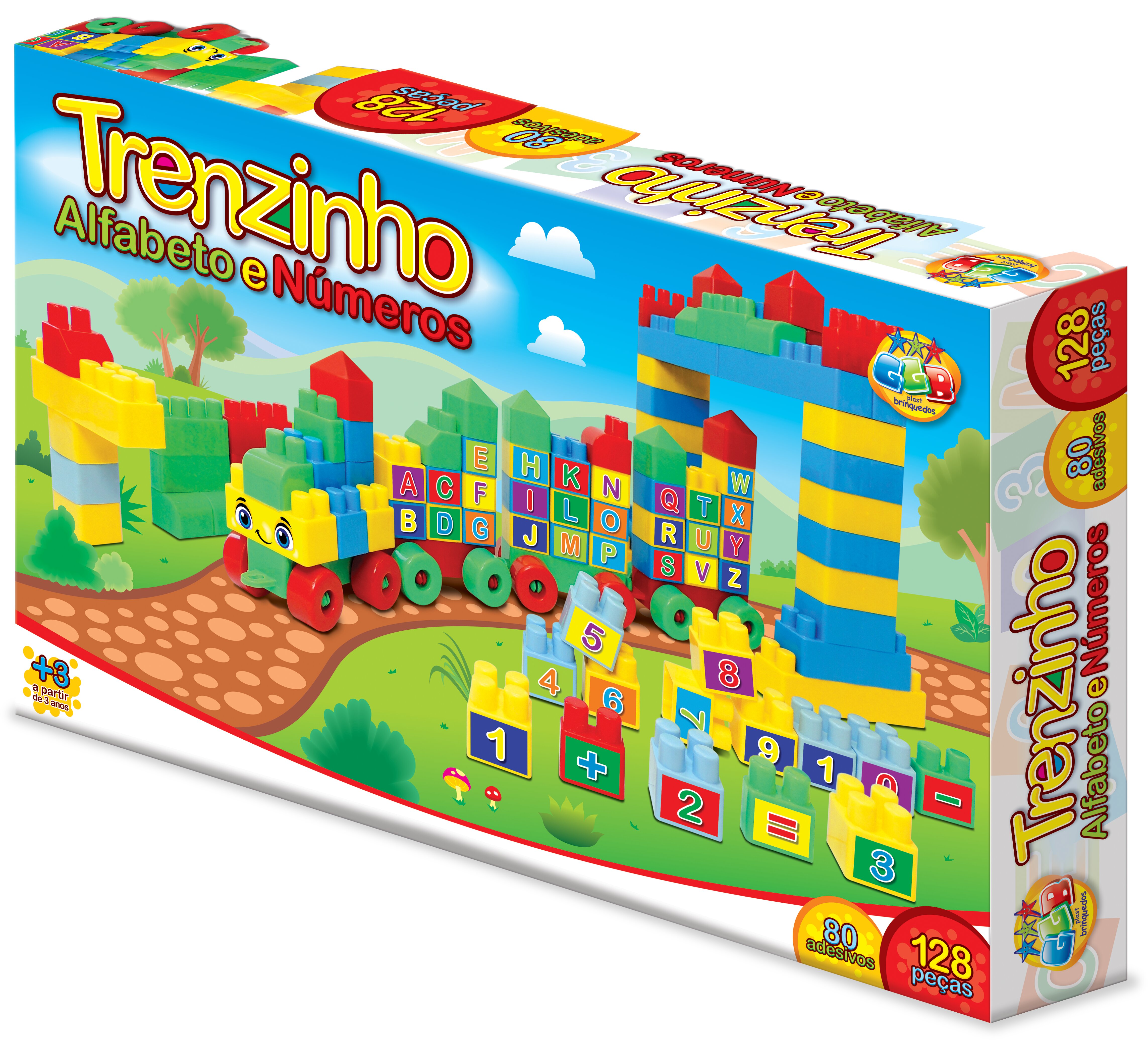 X - BLOCOS DE MONTAR TRENZINHO, ALFABETO E NUMEROS COM 128 PCS