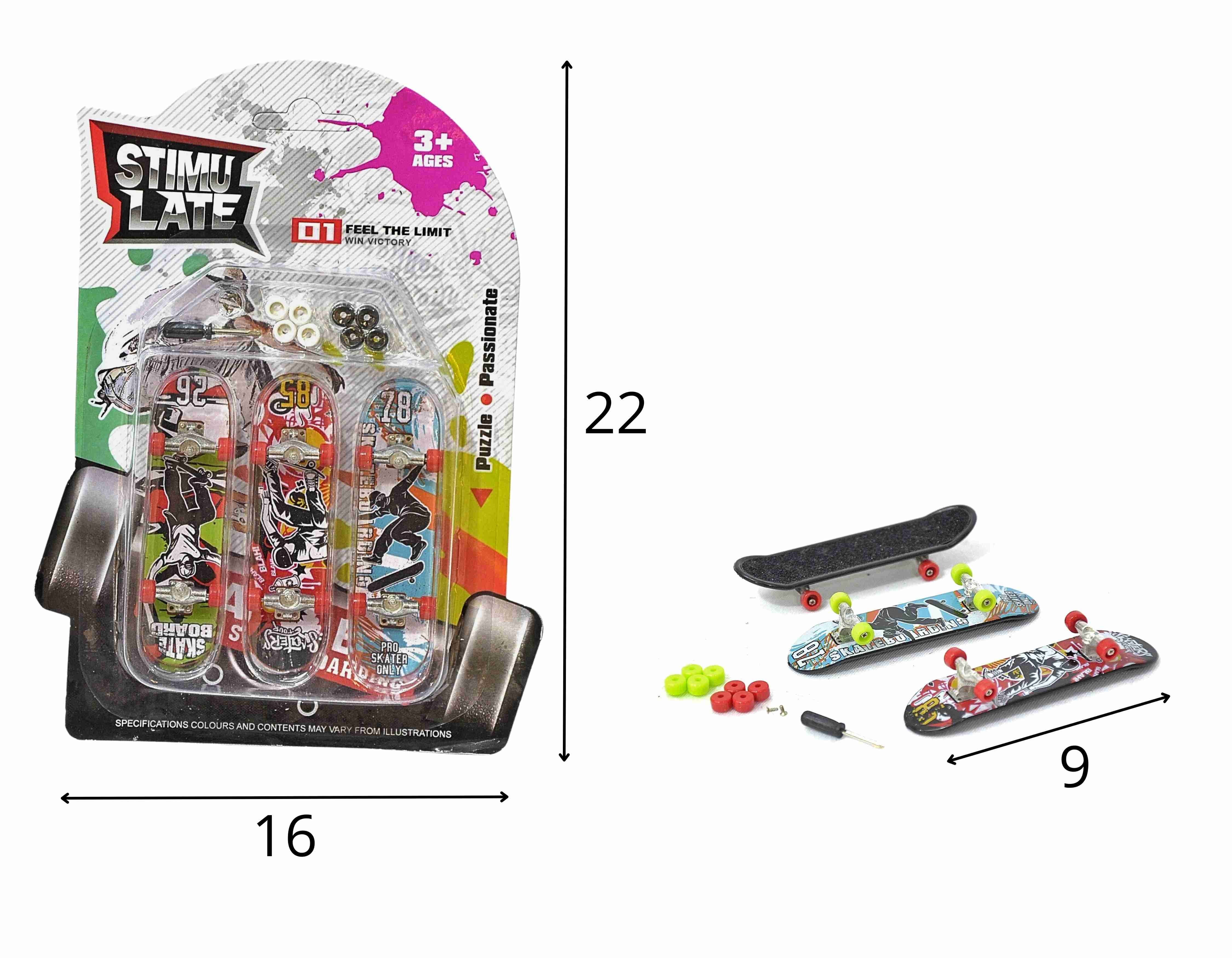 A - KIT SKATE DE DEDO COM 3 PEÇAS E ACESSÓRIOS PARA TROCAR AS RODAS 