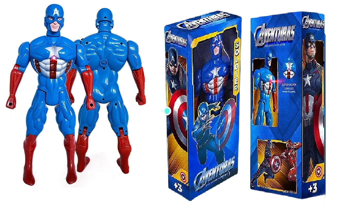 B - BONECO CAPITAO AMERICA GRANDE COM LUZ NA CAIXA 