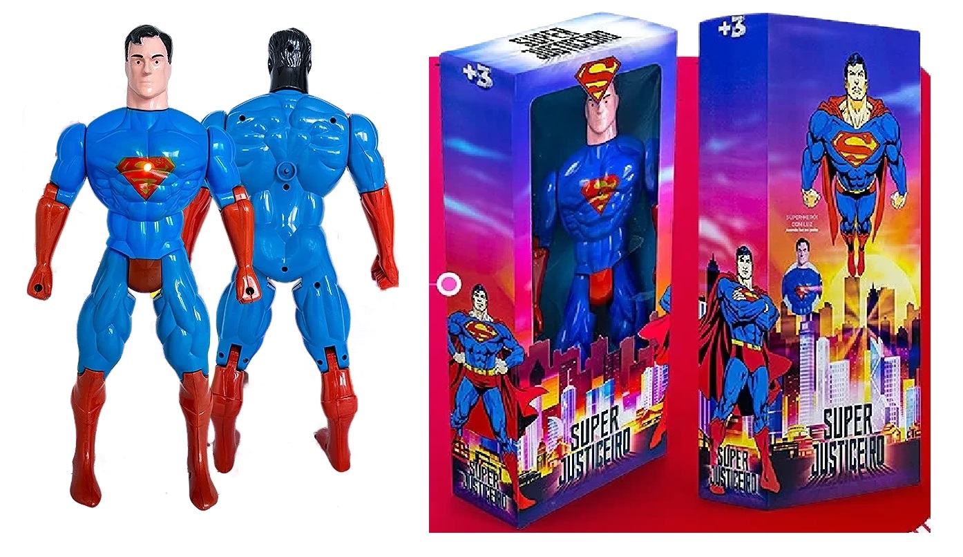 B - BONECO SUPERMAN GRANDE COM LUZ NA CAIXA 