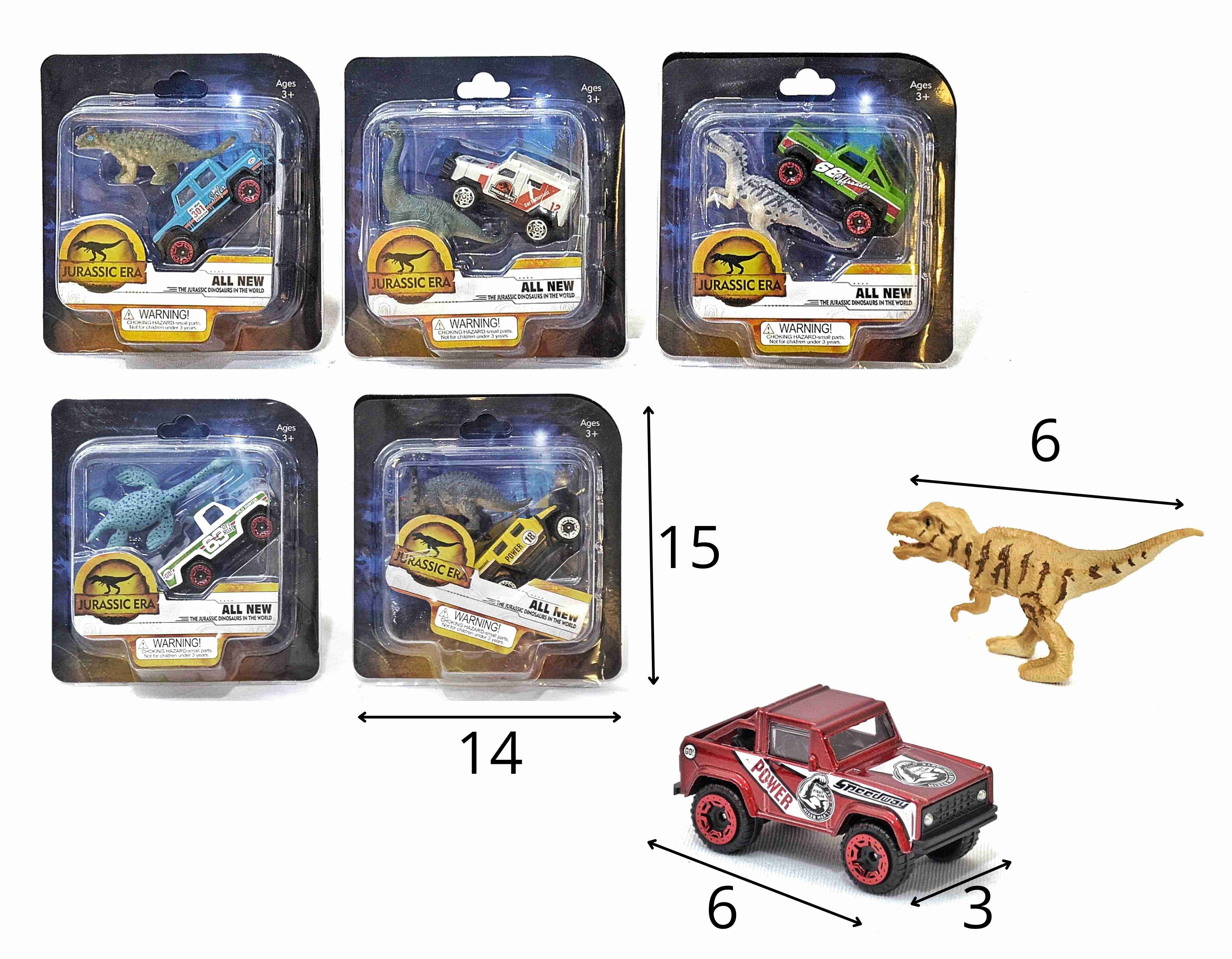 A - CARRO DE METAL COM DINOSSAURO INDIVIDUAL NA CARTELA COM MODELOS VARIADOS 