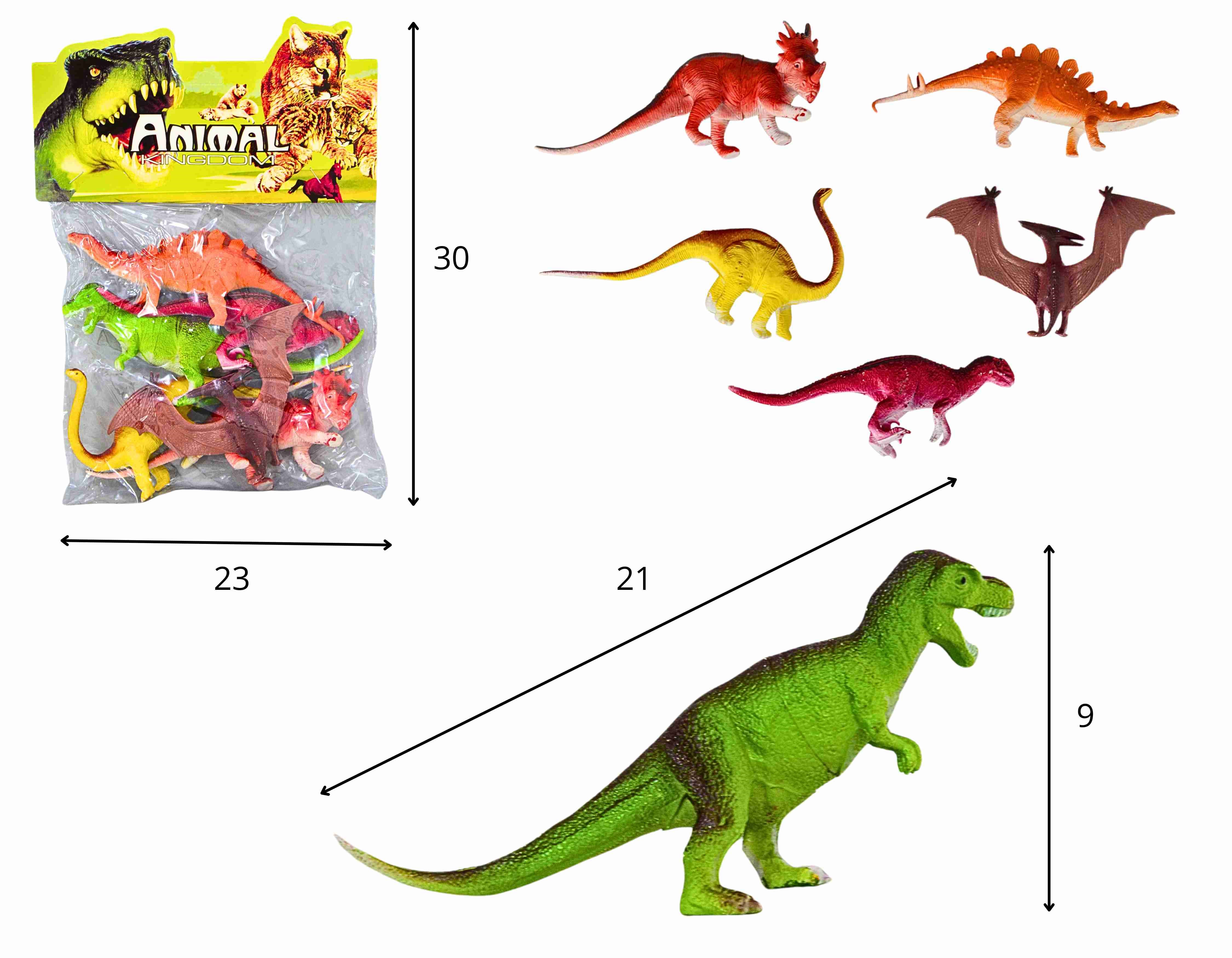 A - KIT ANIMAIS DINOSSAUROS GRANDE PVC NA SOLAPA COM 6 PEÇAS
