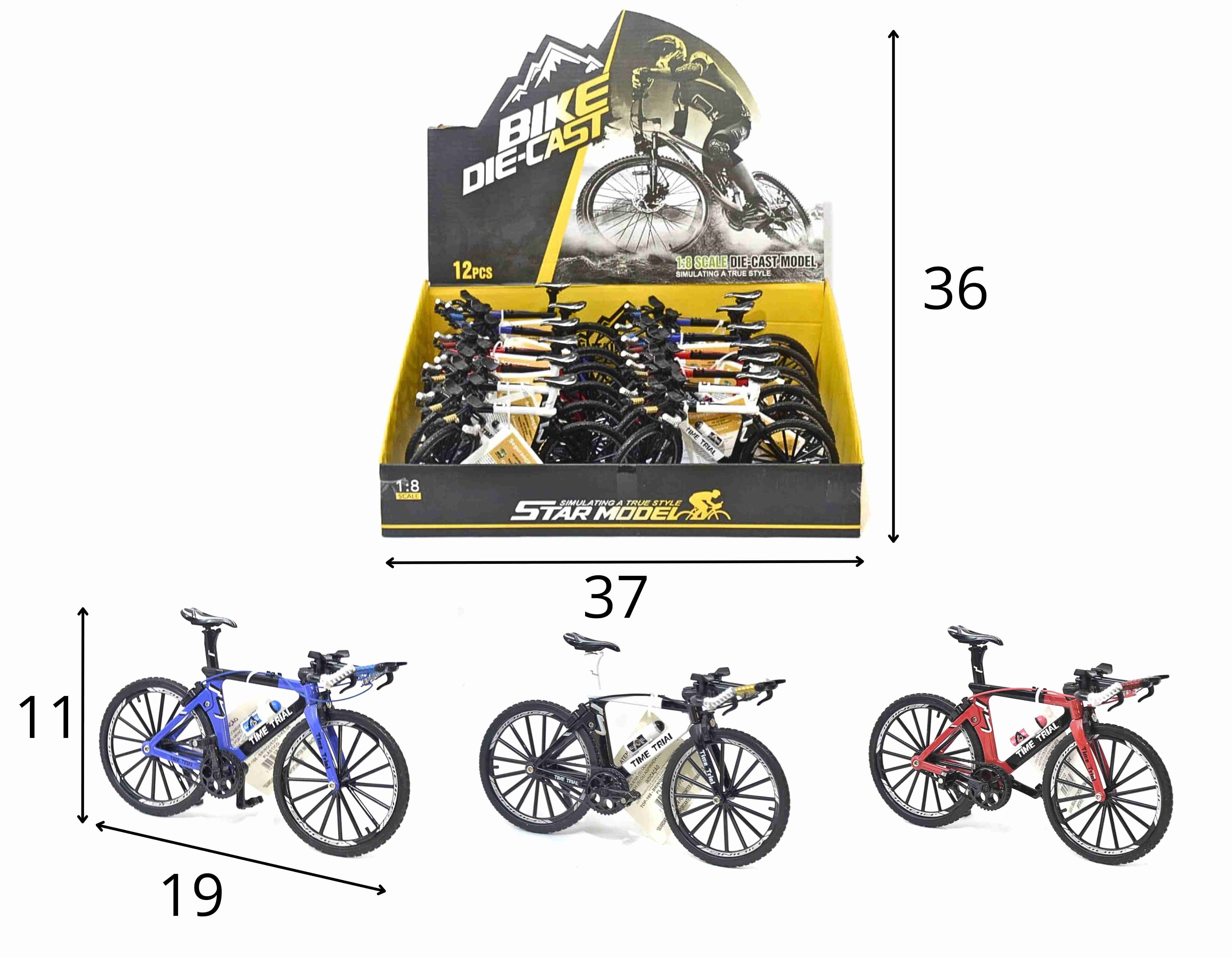 C - KIT COLEÇÃO BIKE DE METAL COM CORES VARIADAS NO DISPLAY COM 12 PECAS