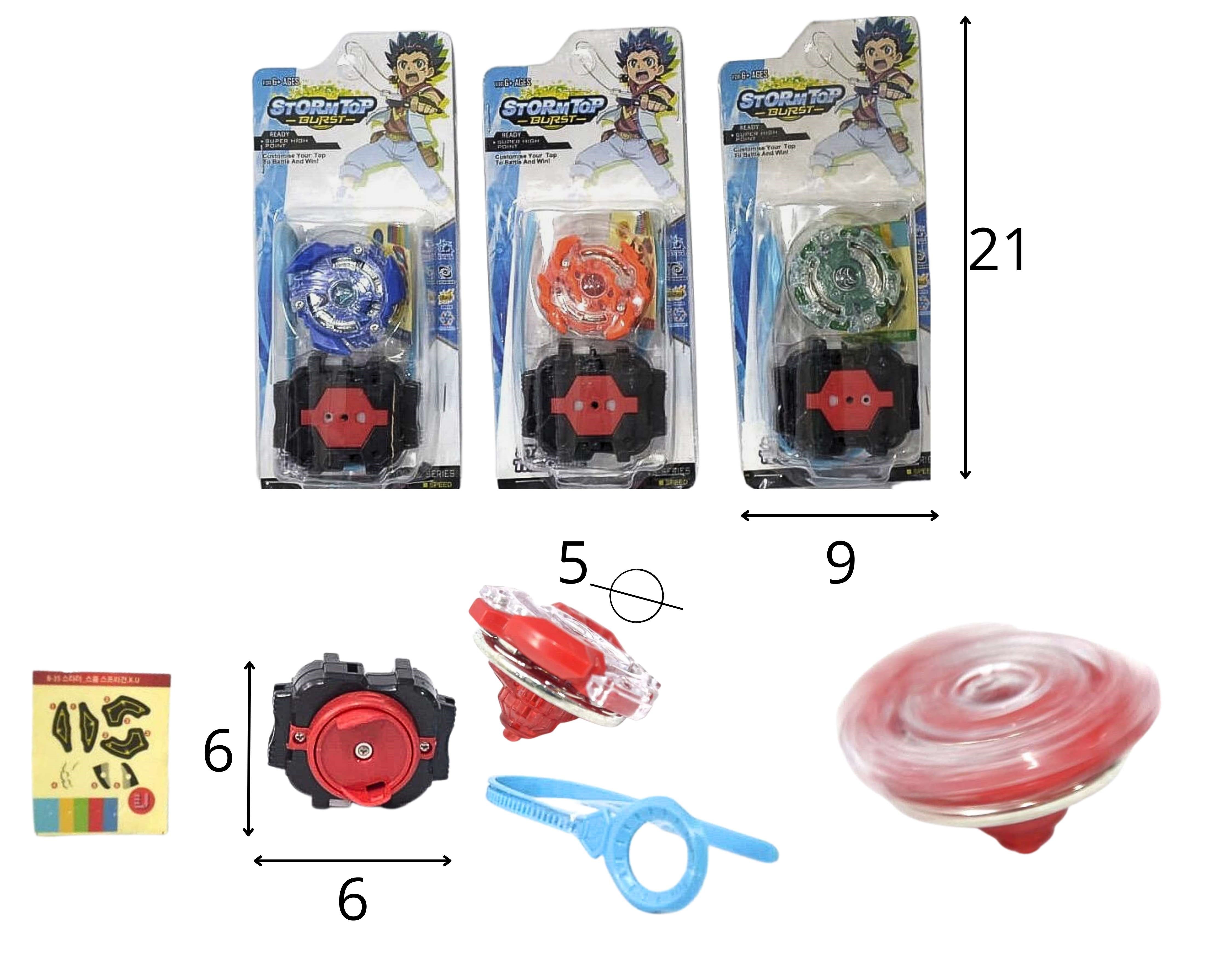 B - BEYBLADE DE METAL STORM TOP INDIVIDUAL NA CARTELA COM MODELOS VARIADOS