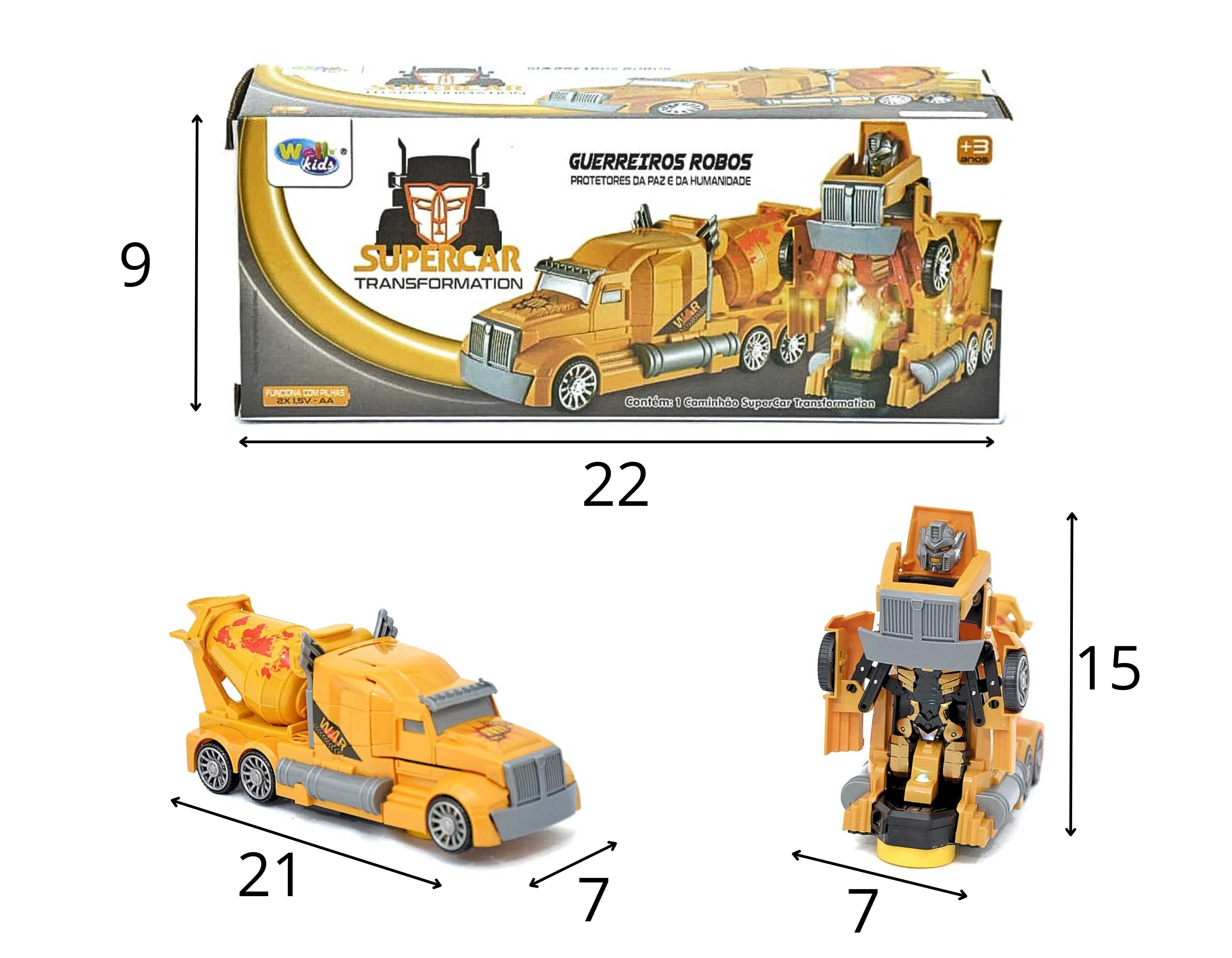 D - CAMINHAO ROBO QUE SE TRANSFORMA A PILHA COM SOM E ILUMINAÇÃO 