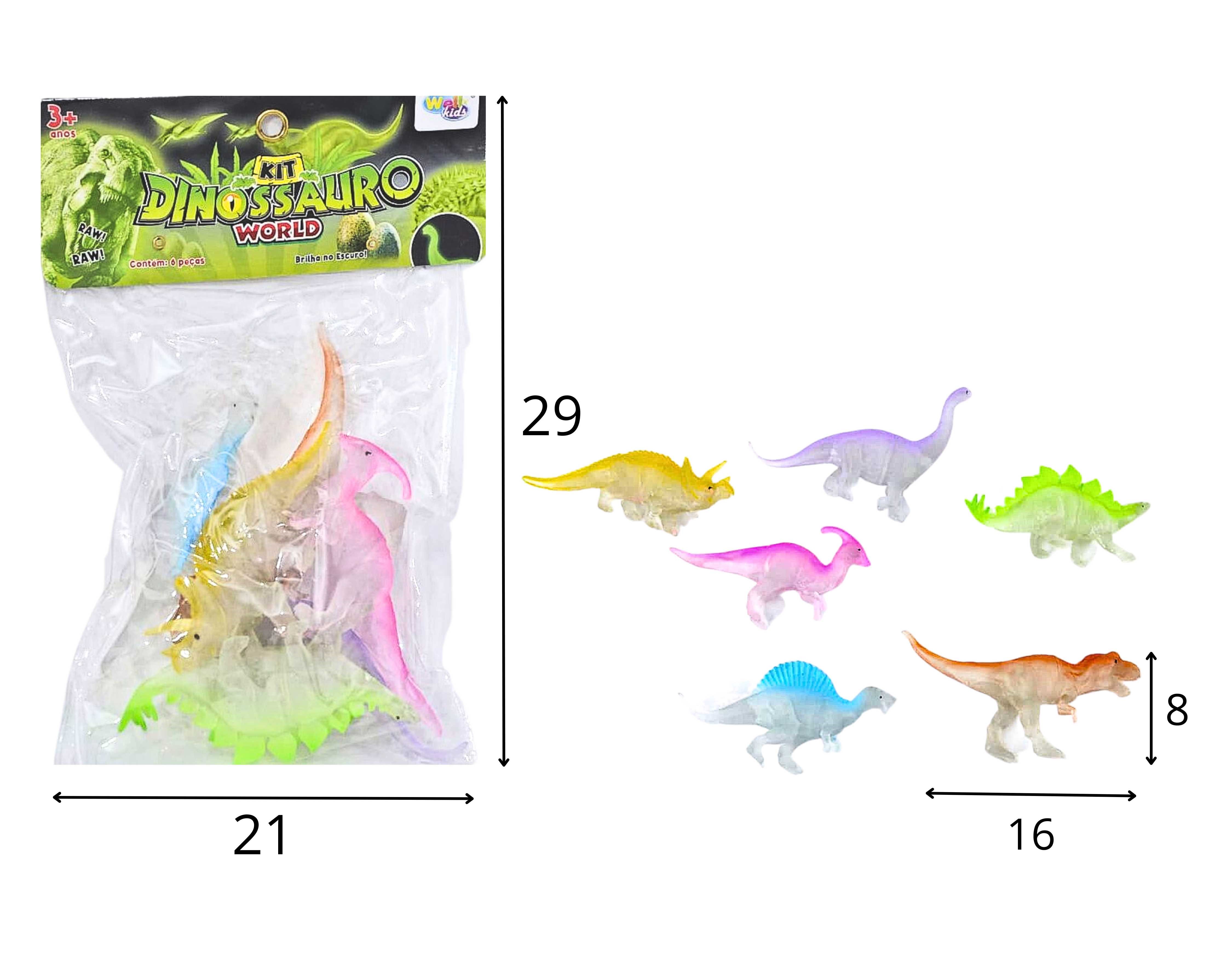 A - KIT ANIMAIS DINOSSAUROS REFLETIVO GRANDE PVC NA SOLAPA (BRILHA NO ESCURO)