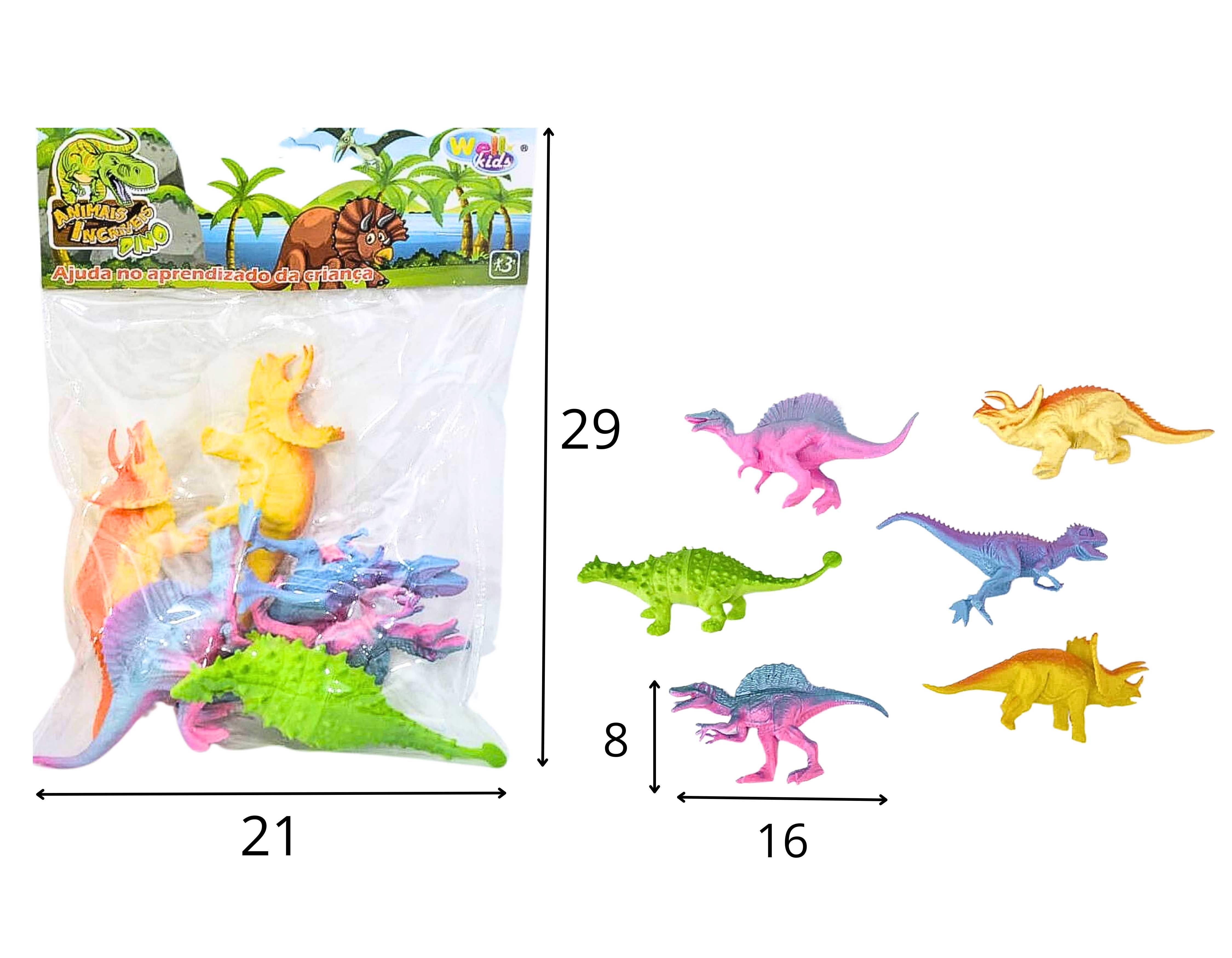 A - KIT ANIMAIS DINOSSAUROS FLUORESCENTE GRANDE PVC NA SOLAPA 