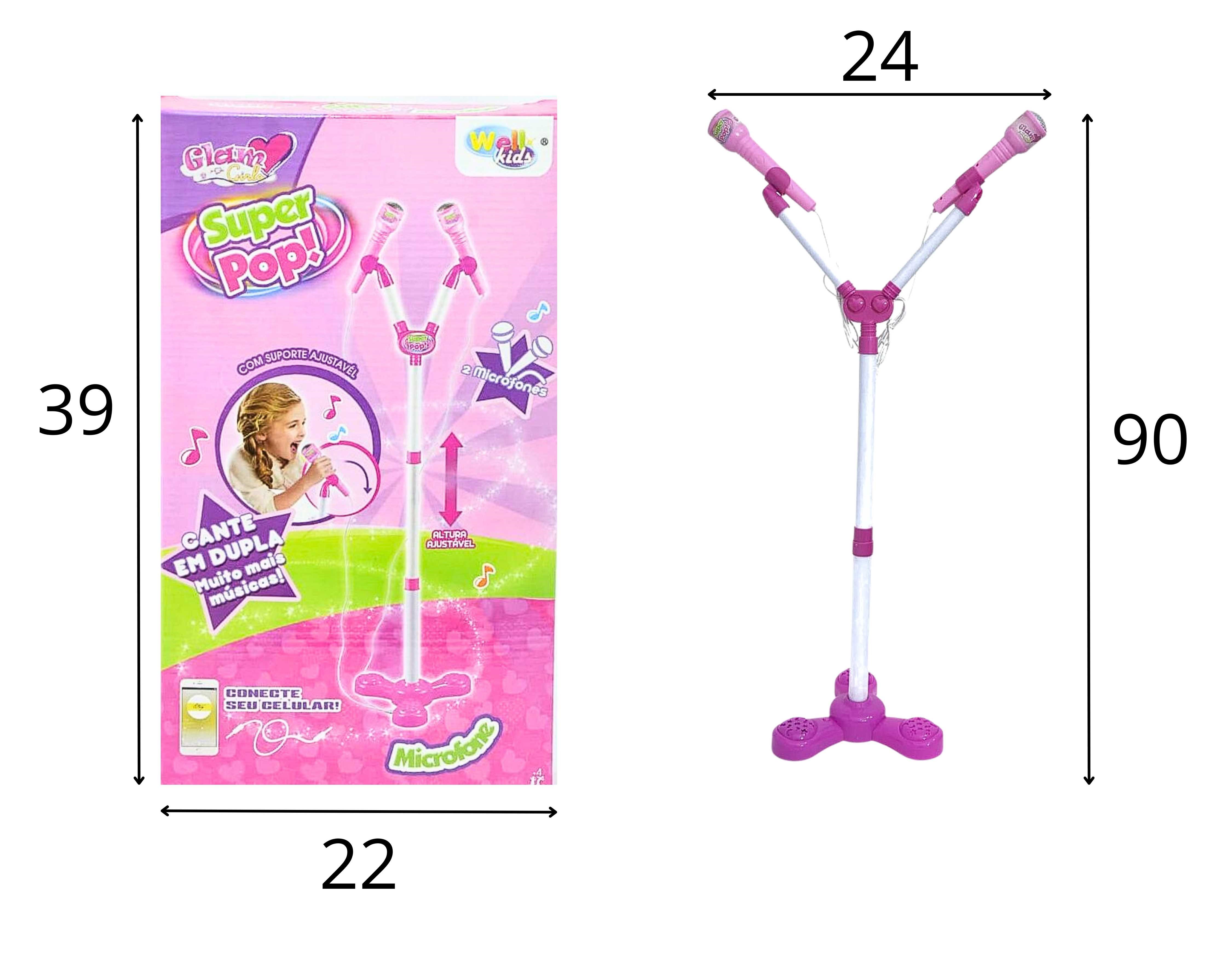 D - MICROFONE DUPLO COM PEDESTAL AJUSTAVEL COM SOM E LUZ