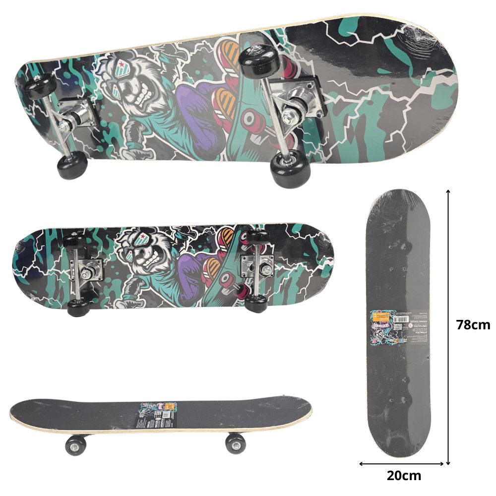 A - SKATE SEMI PROFISSIONAL 78X19,5CM COM ESTAMPA UNICA, RODAS EM PVC