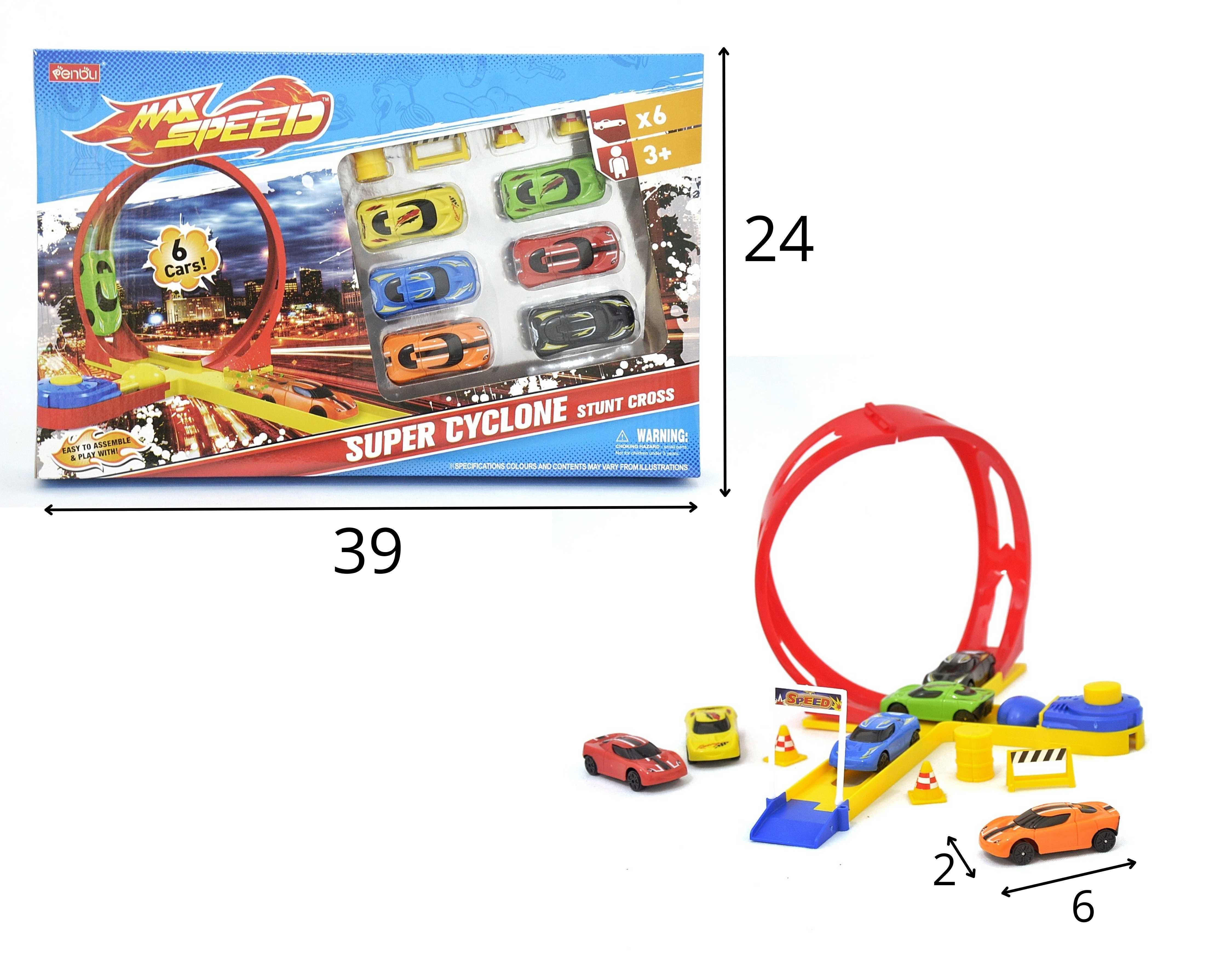 F - PISTA SUPER CYCLONE COM 6 CARRINHOS E ACESSORIOS