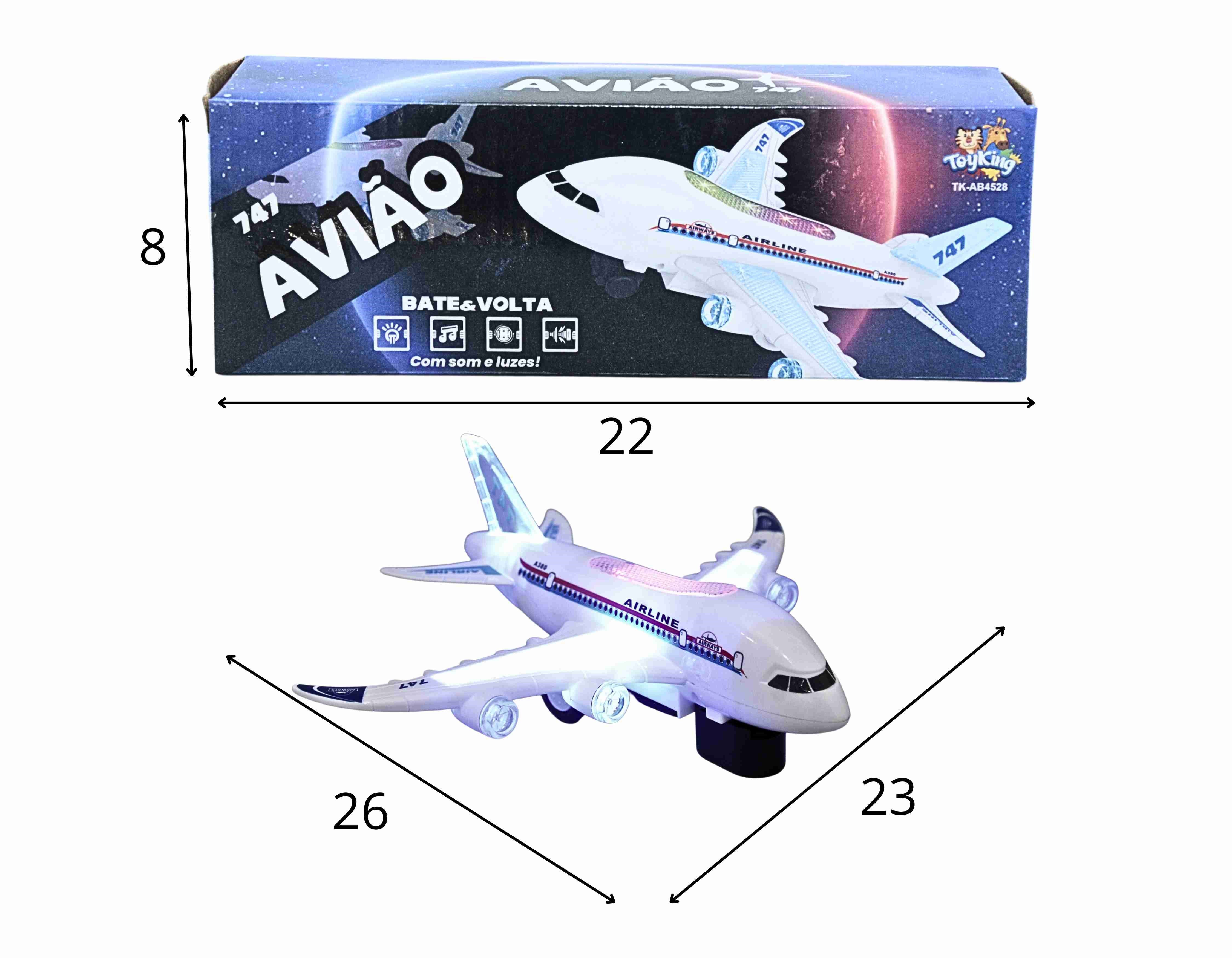 D - AVIÃO A PILHA BATE E VOLTA COM SOM E ILUMINAÇÃO 