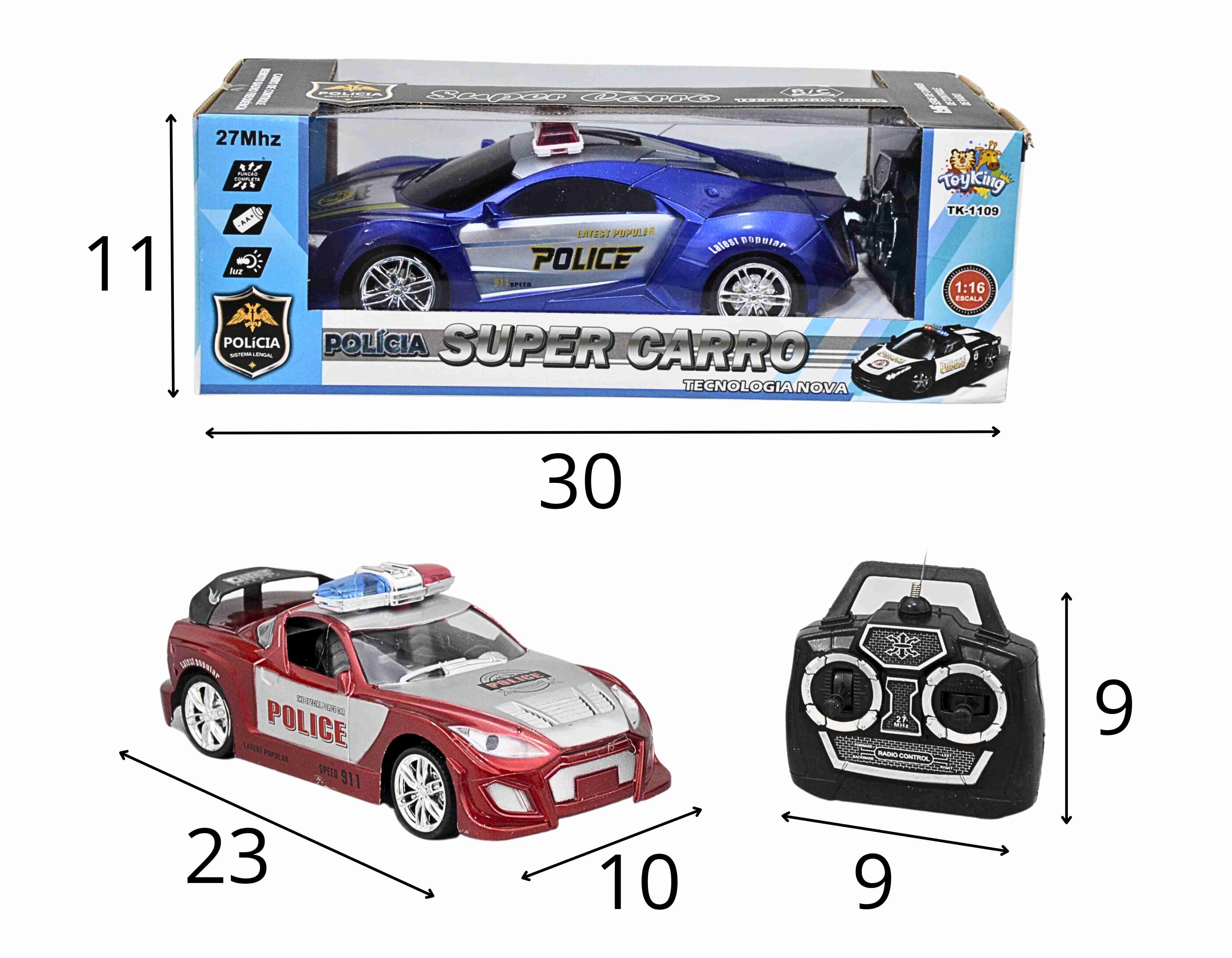 F - CARRO DE CONTROLE TOTAL POLICE COM ILUMINAÇÃO E CORES VARIADAS