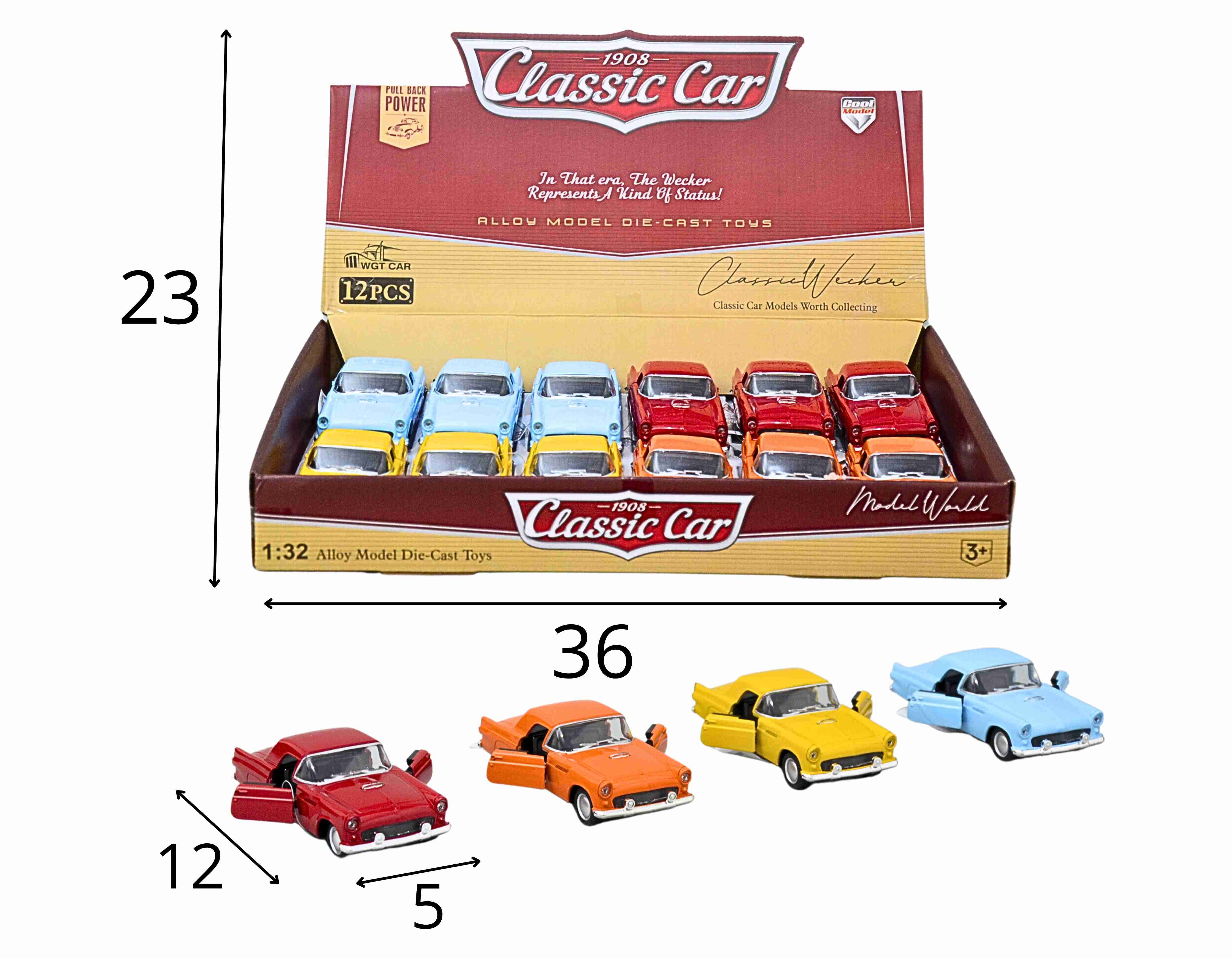 C - KIT COLEÇÃO CARROS ANTIGOS A FRICCAO NO DISPLAY COM 12 PEÇAS 