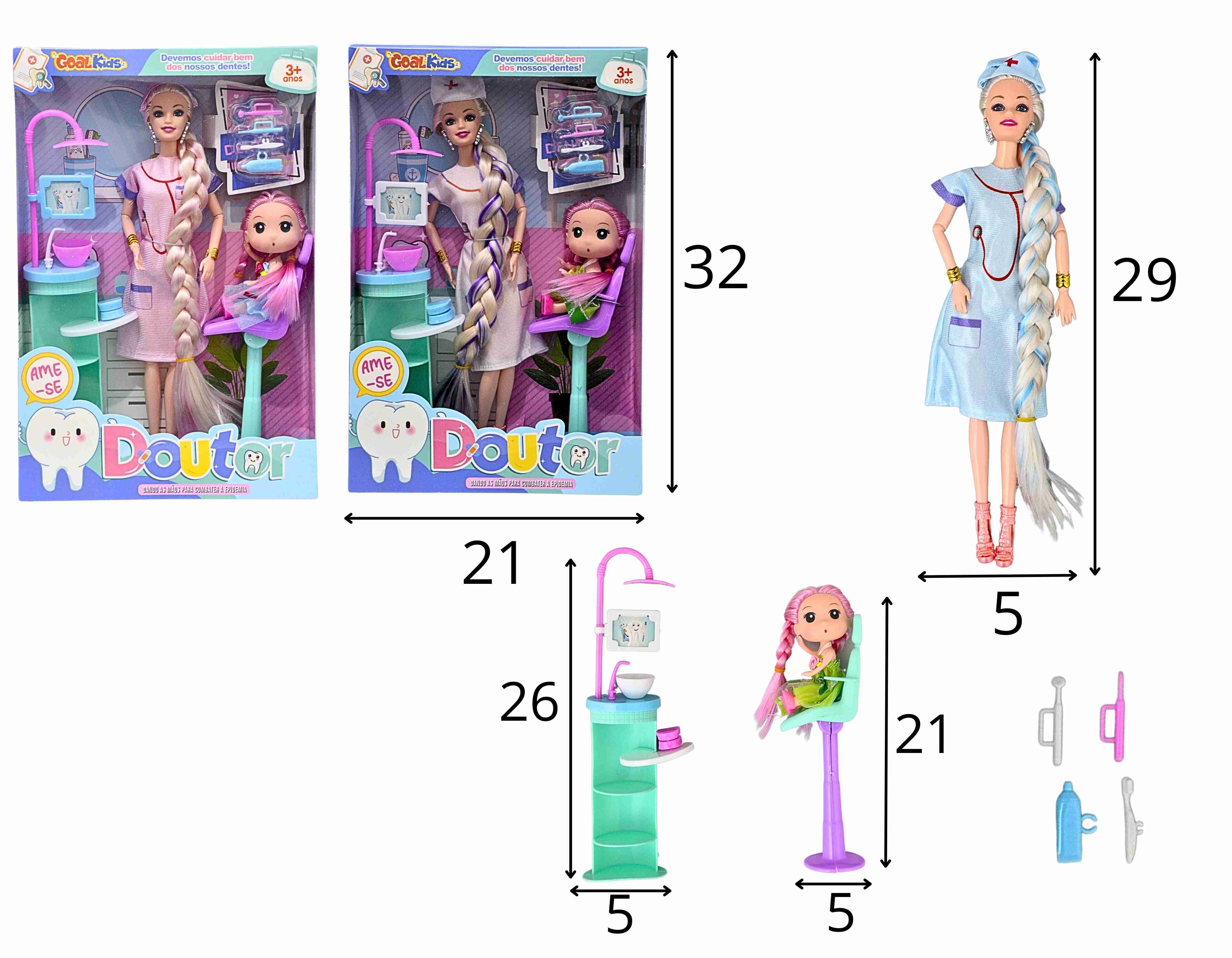 C - BONECA DENTISTA ARTICULADA COM ACESSÓRIOS E MODELOS VARIADOS