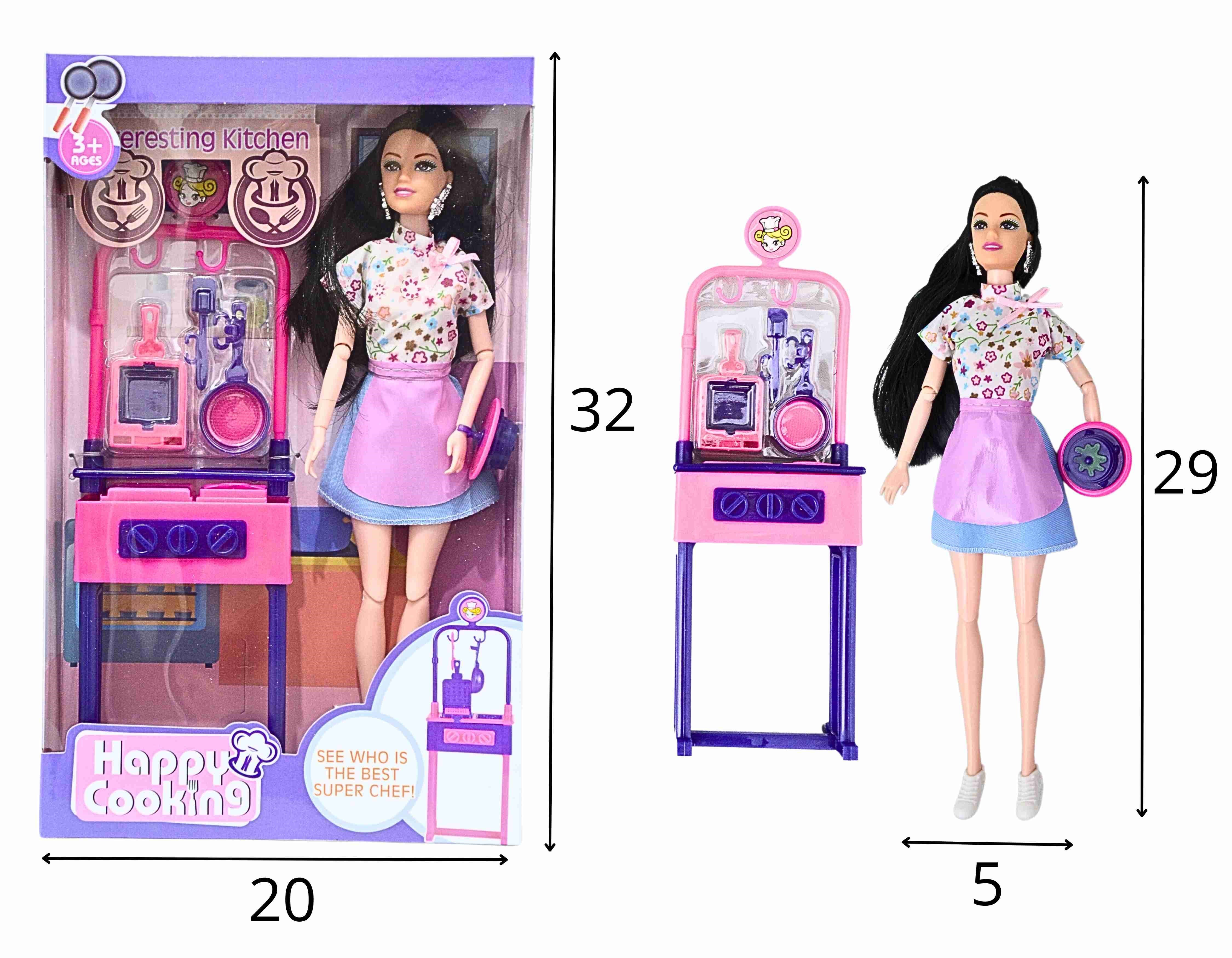 C - BONECA COZINHEIRA ARTICULADA COM ACESSÓRIOS 