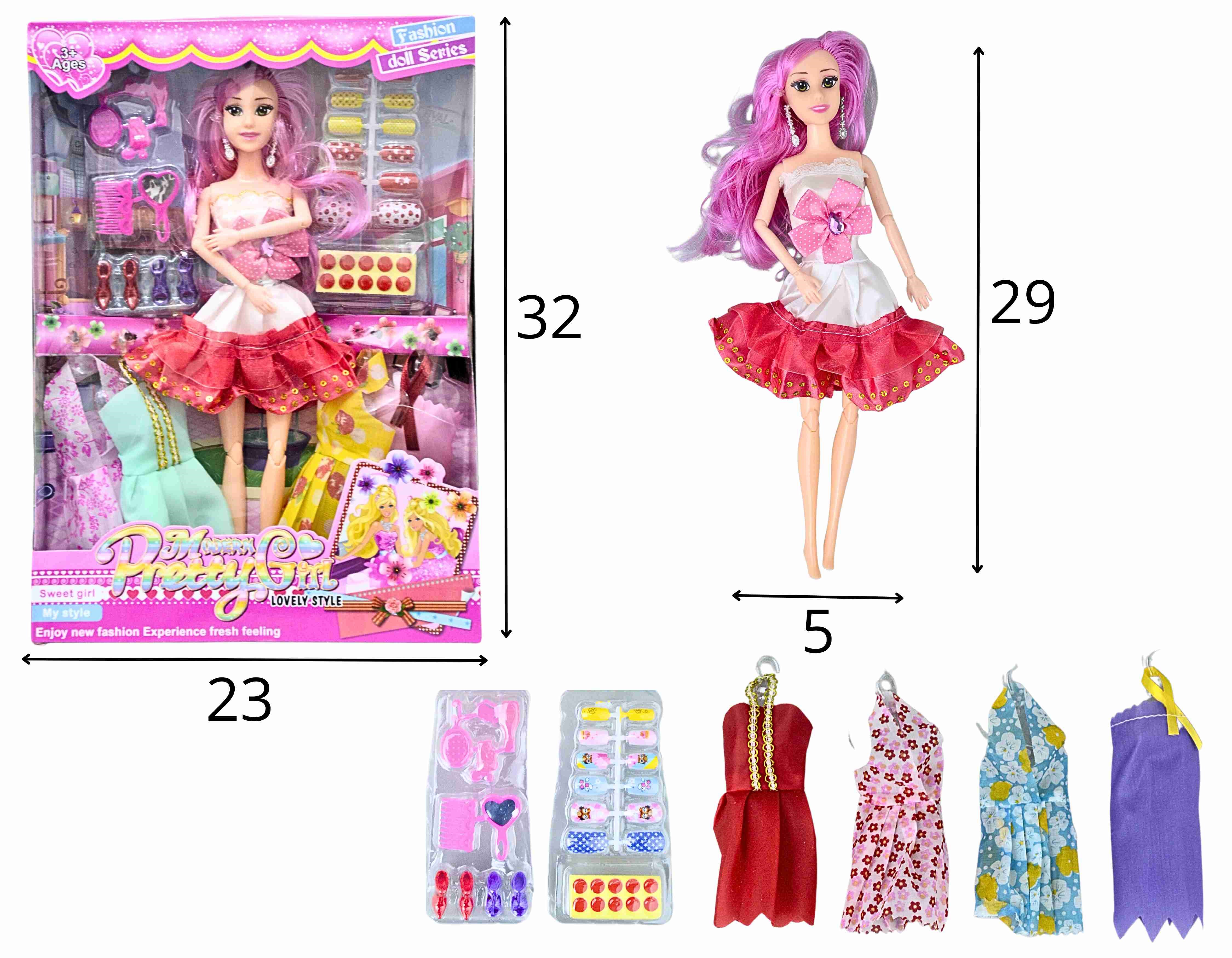 C - BONECA ARTICULADA COM JOGO DE UNHAS, VESTIDOS E ACESSÓRIOS