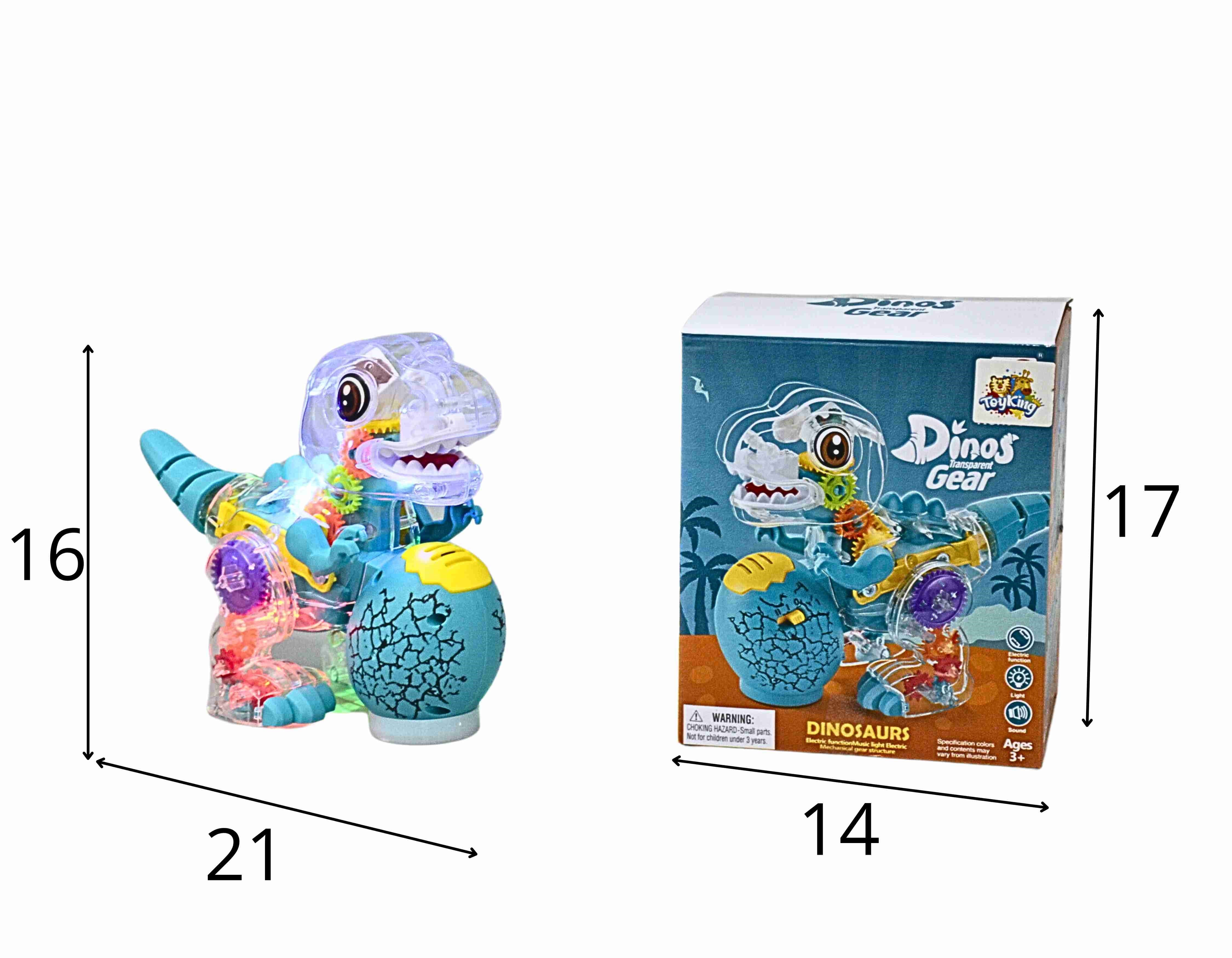 D - DINOSSAURO TRANSPARENTE Á PILHA BATE E VOLTA COM SOM E ILUMINAÇÃO