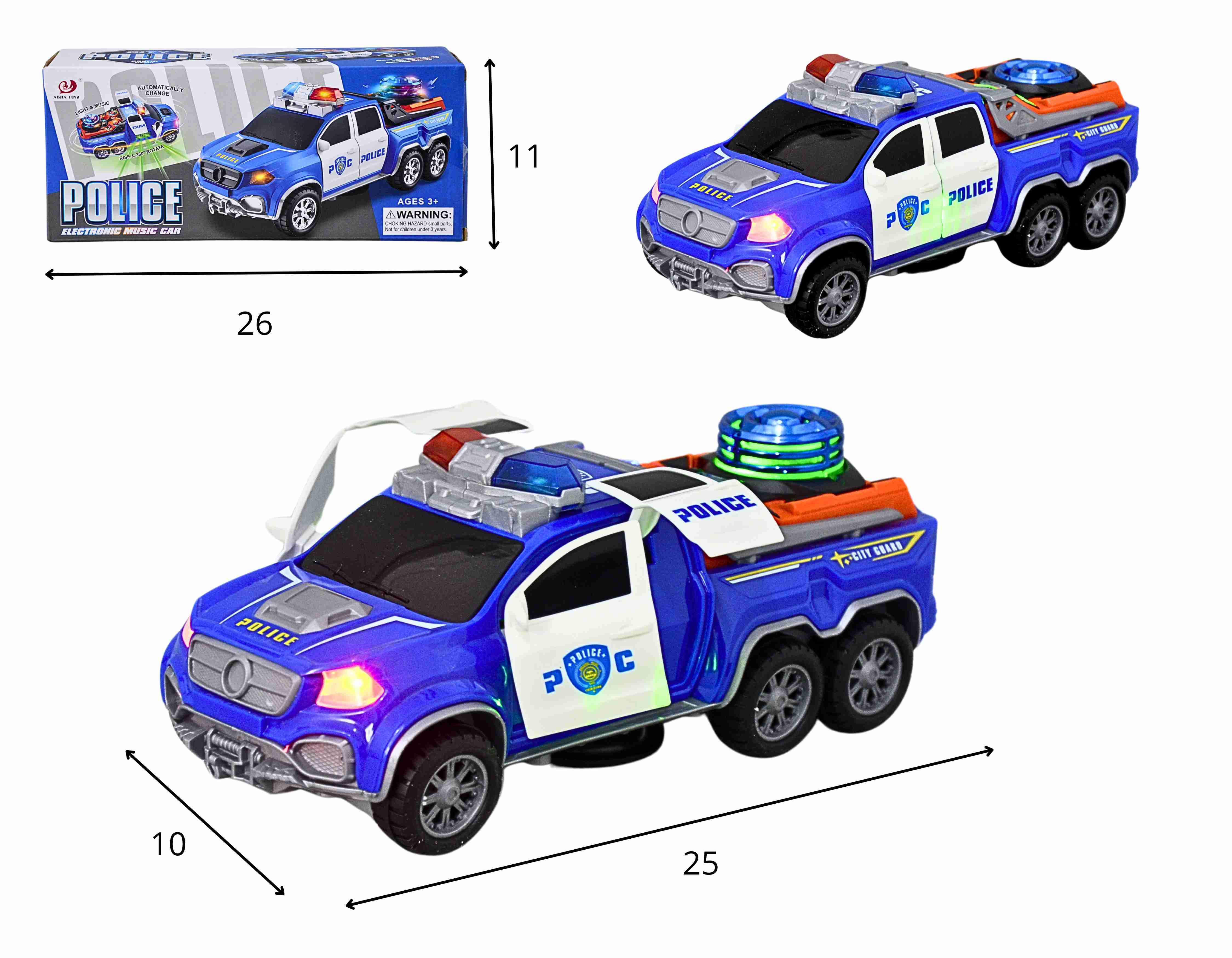 D - PICKUP POLÍCIA A PILHA BATE E VOLTA COM SOM E ILUMINAÇÃO E GIRA 360 GRAUS