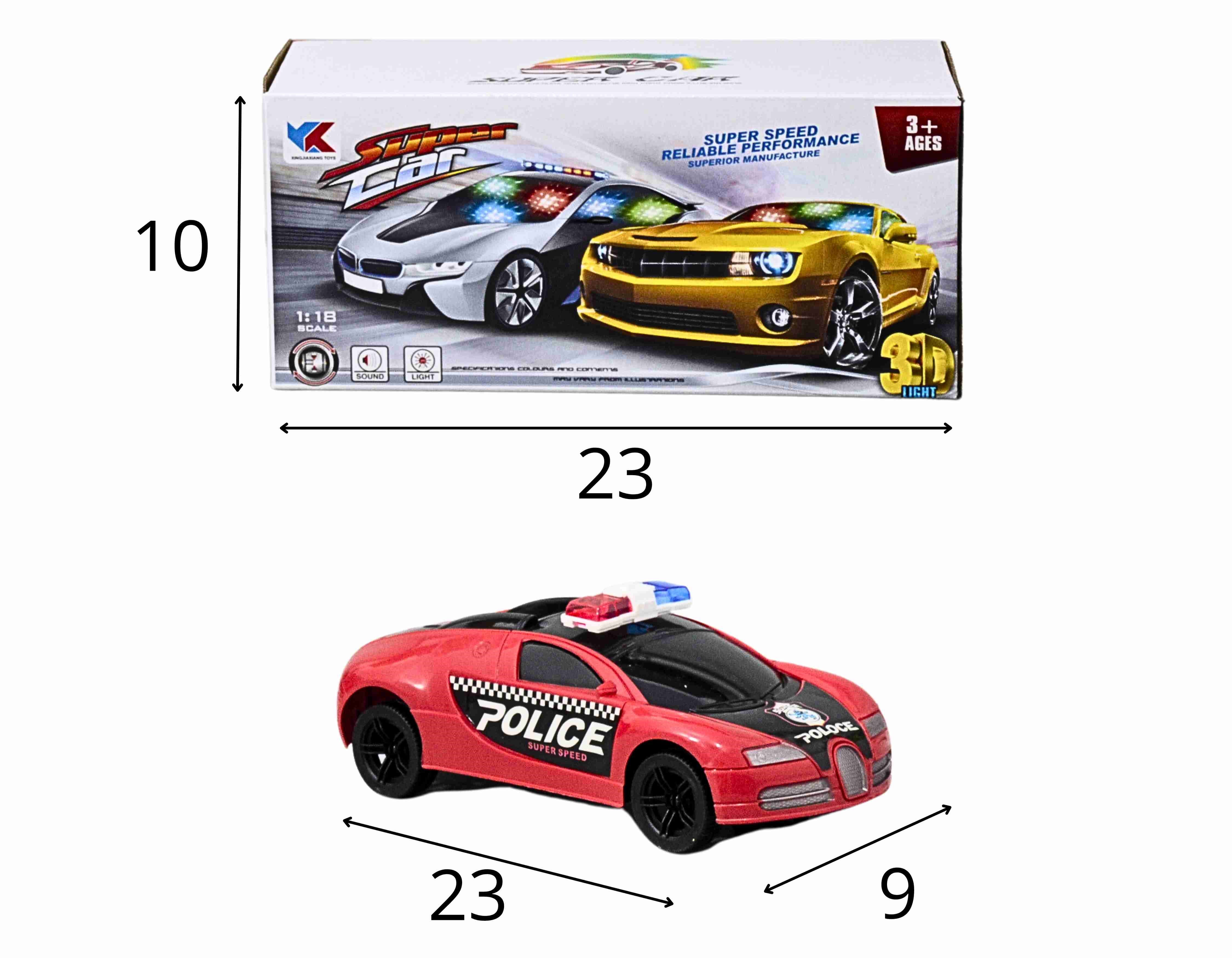 D - CARRO POLÍCIA A PILHA BATE / VOLTA COM SOM E ILUMINAÇÃO