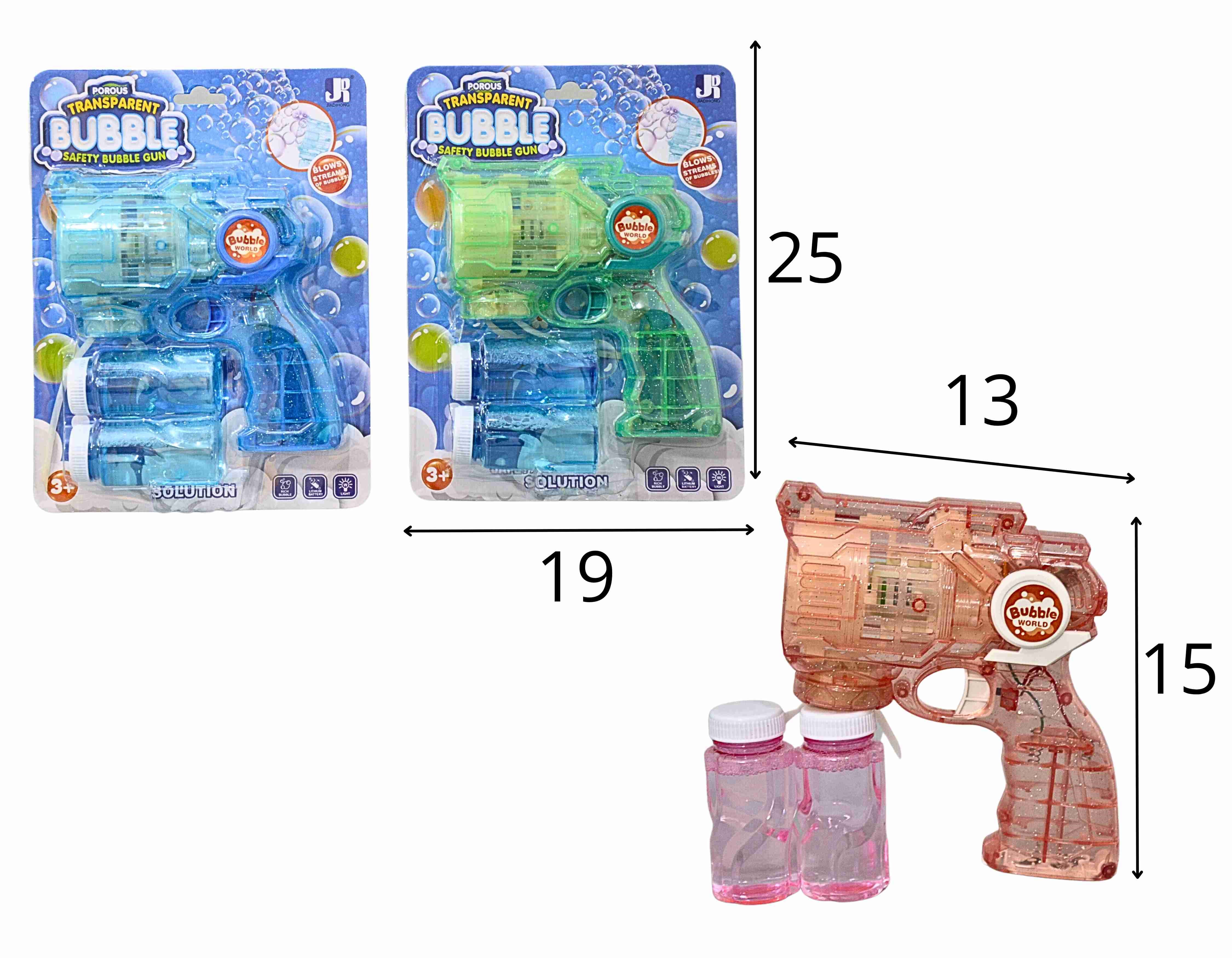D - LANÇA BOLHAS PISTOLA TRANSPARENTE Á PILHA, COM SOM E LUZ