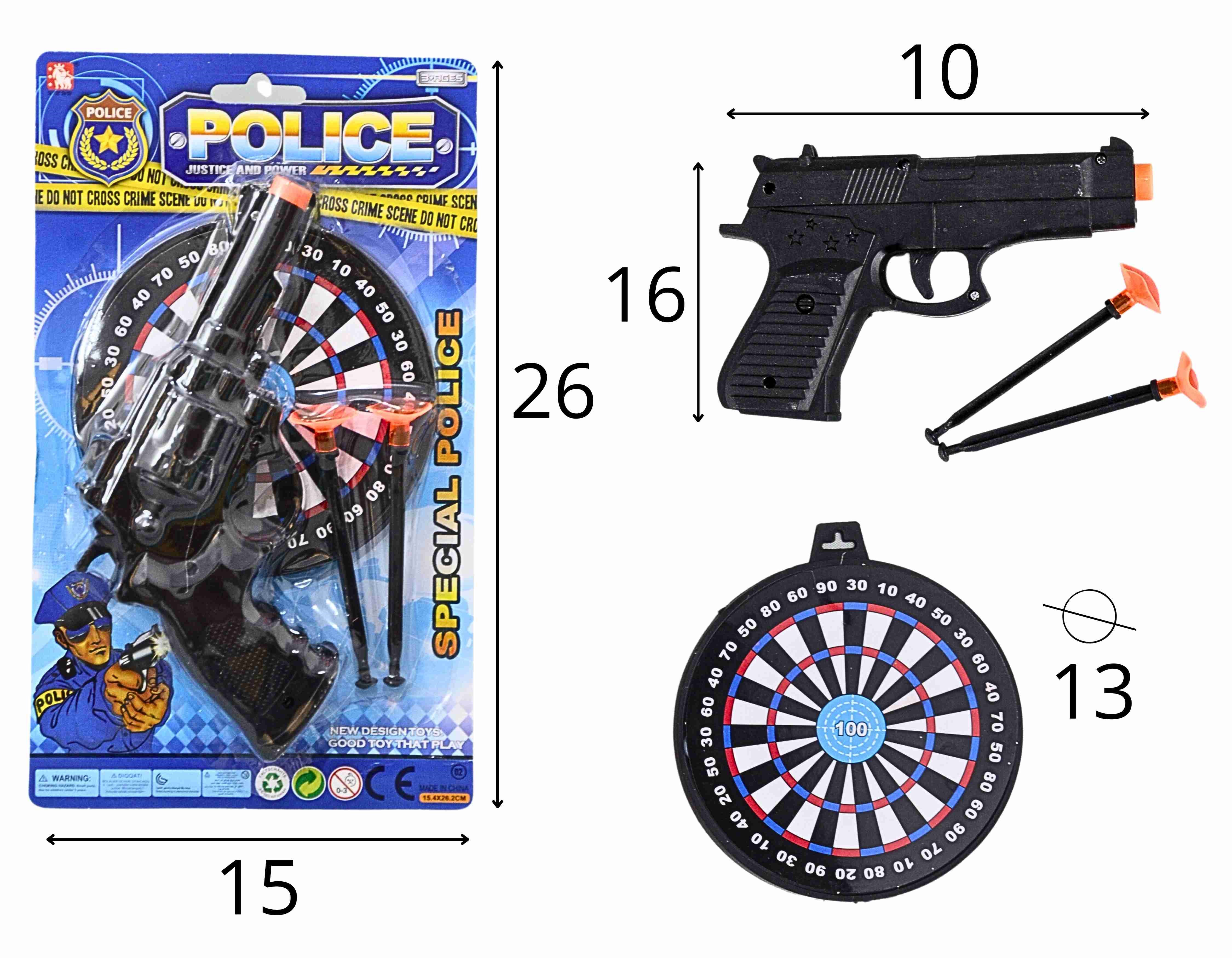 G - PISTOLA LANCA DARDOS C 2 DARDOS E ALVO NA CARTELA