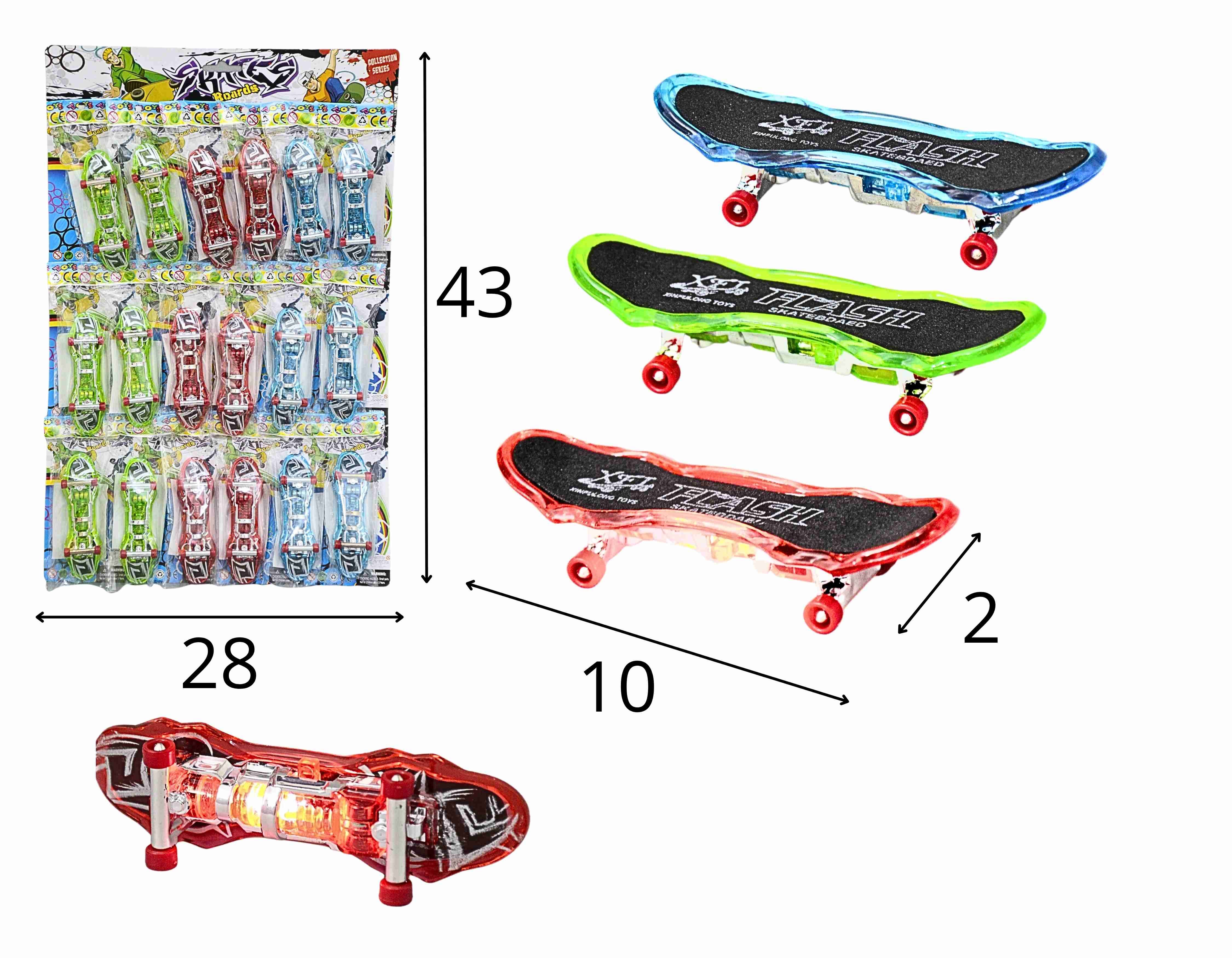 A - SKATE DE DEDO COM LUZ NA CARTELA COM 18 PEÇAS E CORES VARIADAS