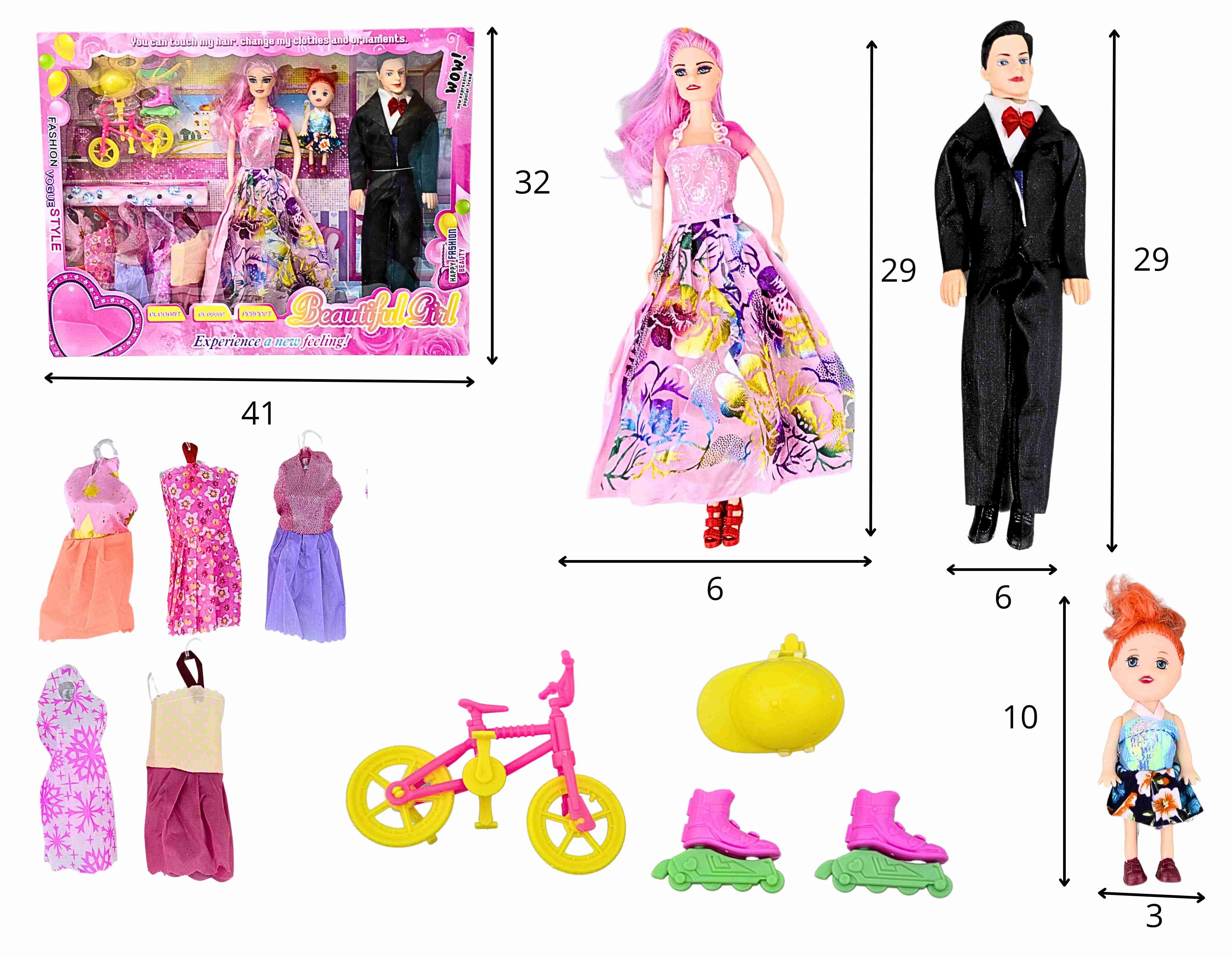 C - BONECA BEAUTIFUL GIRL CASAL COM FILHA, VESTIDOS E ACESSÓRIOS