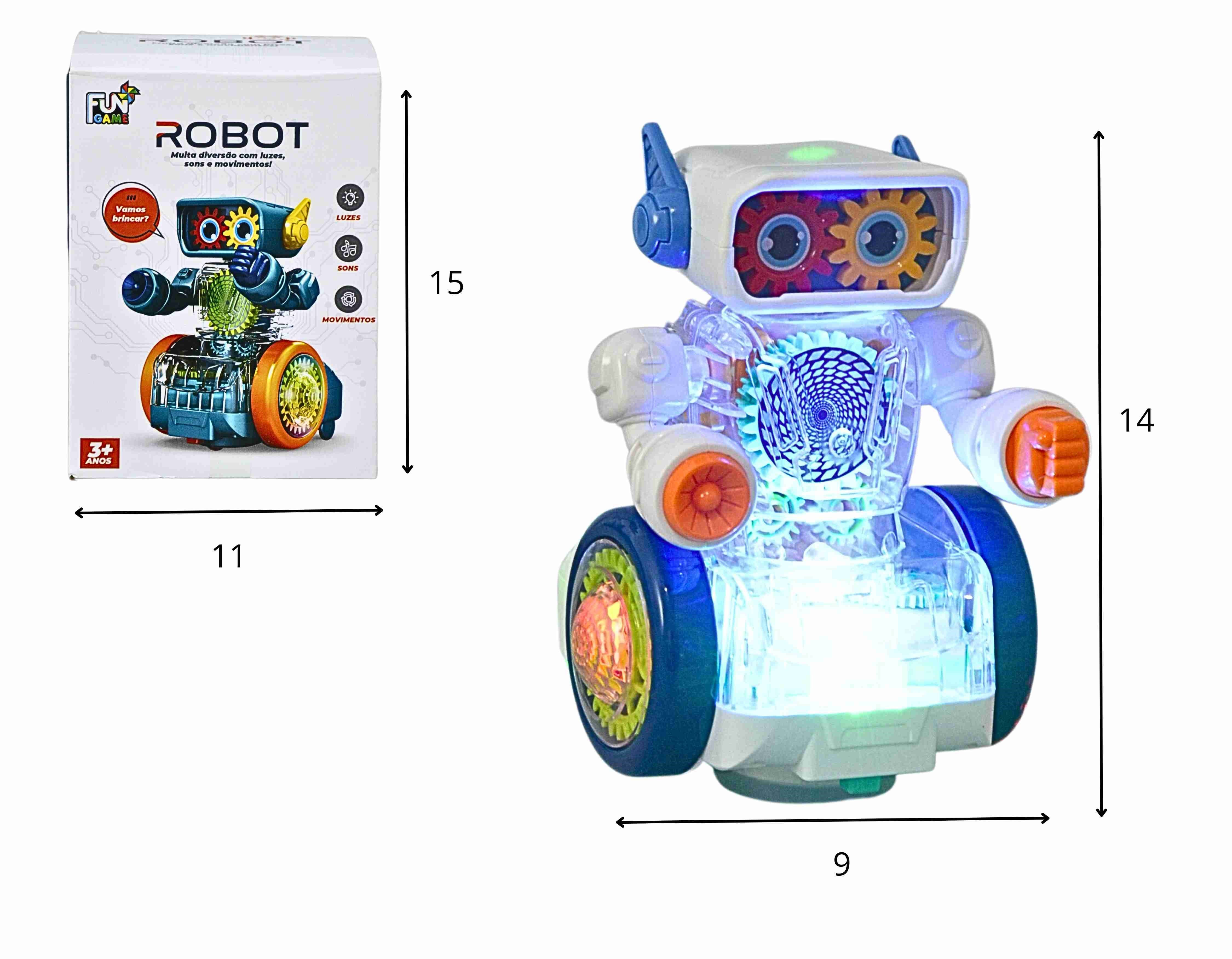 D - ROBÔ TRANSPARENTE Á PILHA COM SOM E ILUMINAÇÃO