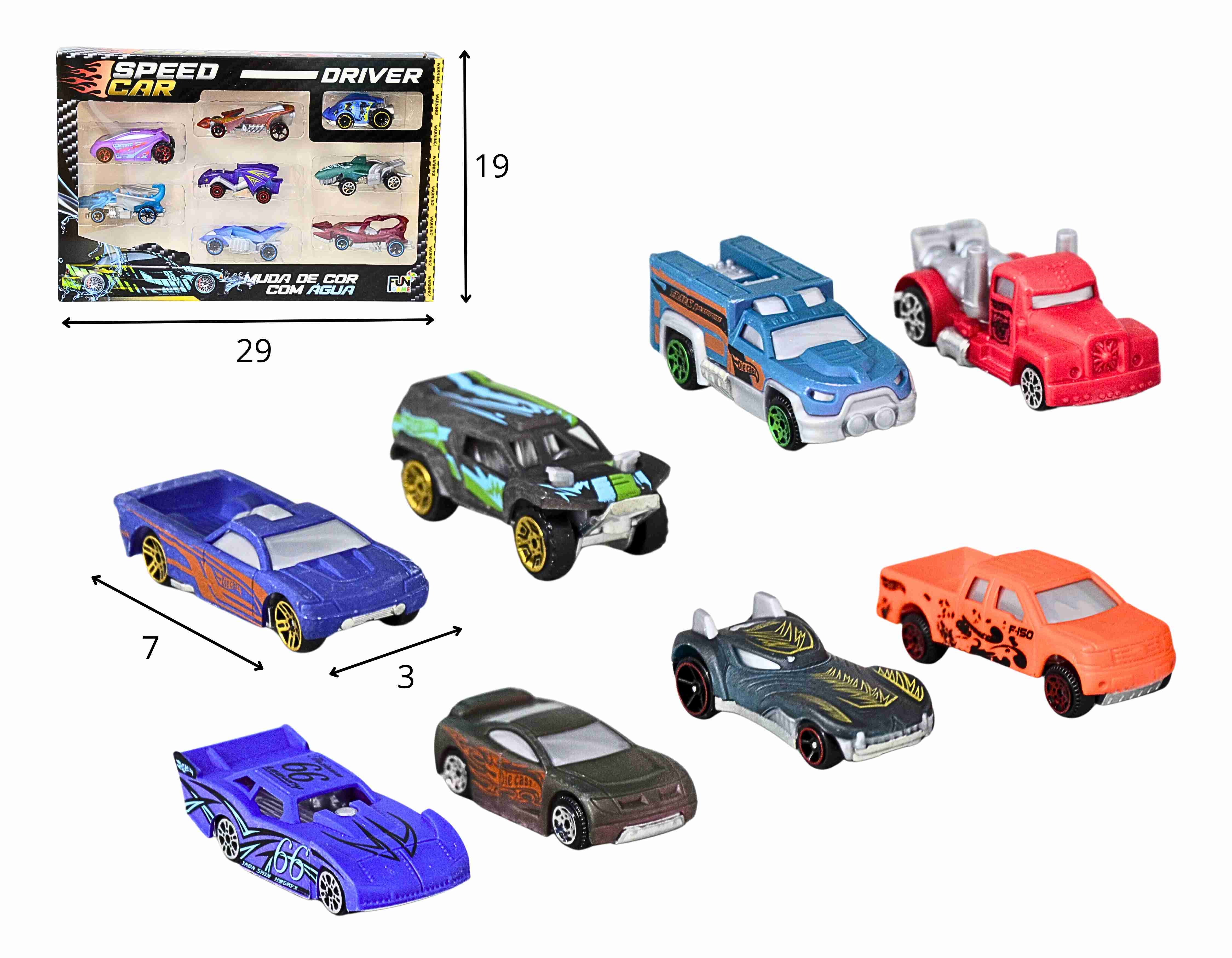 A - COLEÇÃO CARROS RÉPLICA DO HOT WHEELS MUDA DE COR COM 8 PEÇAS