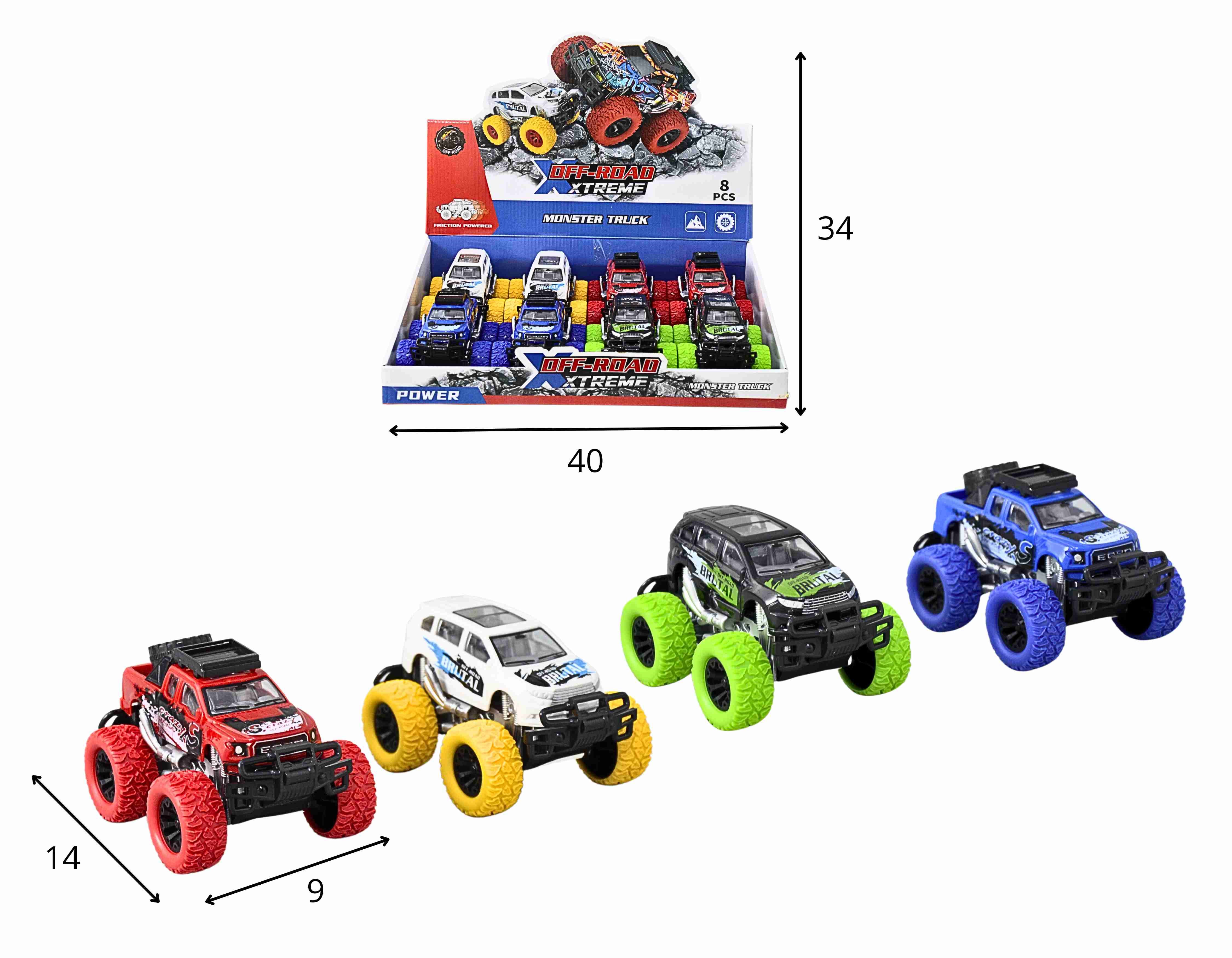 C - KIT CARROS BIG FOOT A FRICCAO, COM CORES VARIADAS (GRANDE)