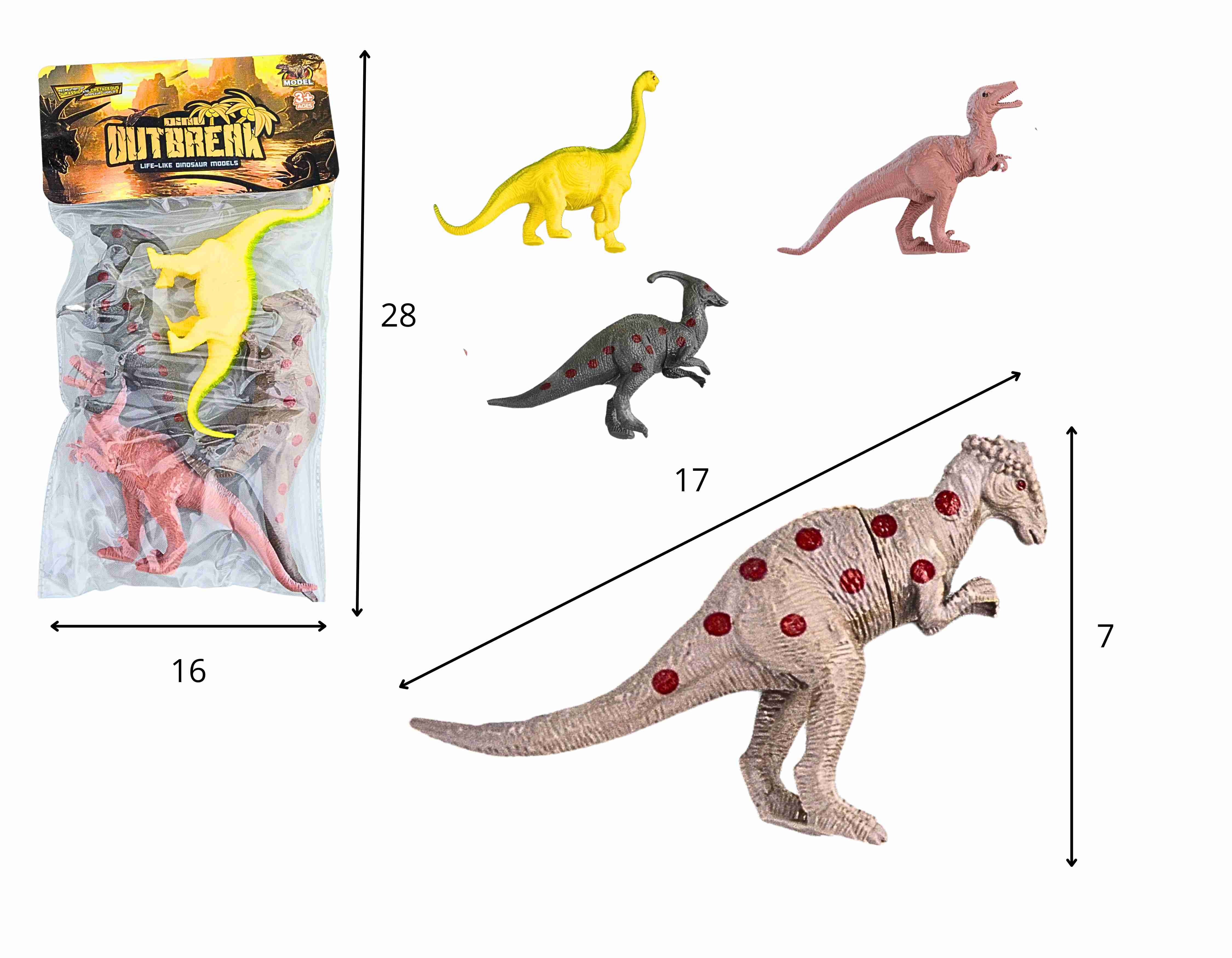 A - KIT ANIMAIS DINOSSAUROS MÉDIO PVC NA SOLAPA COM 4 ANIMAIS VARIADOS(PRODUTO EMBORRACHADO)