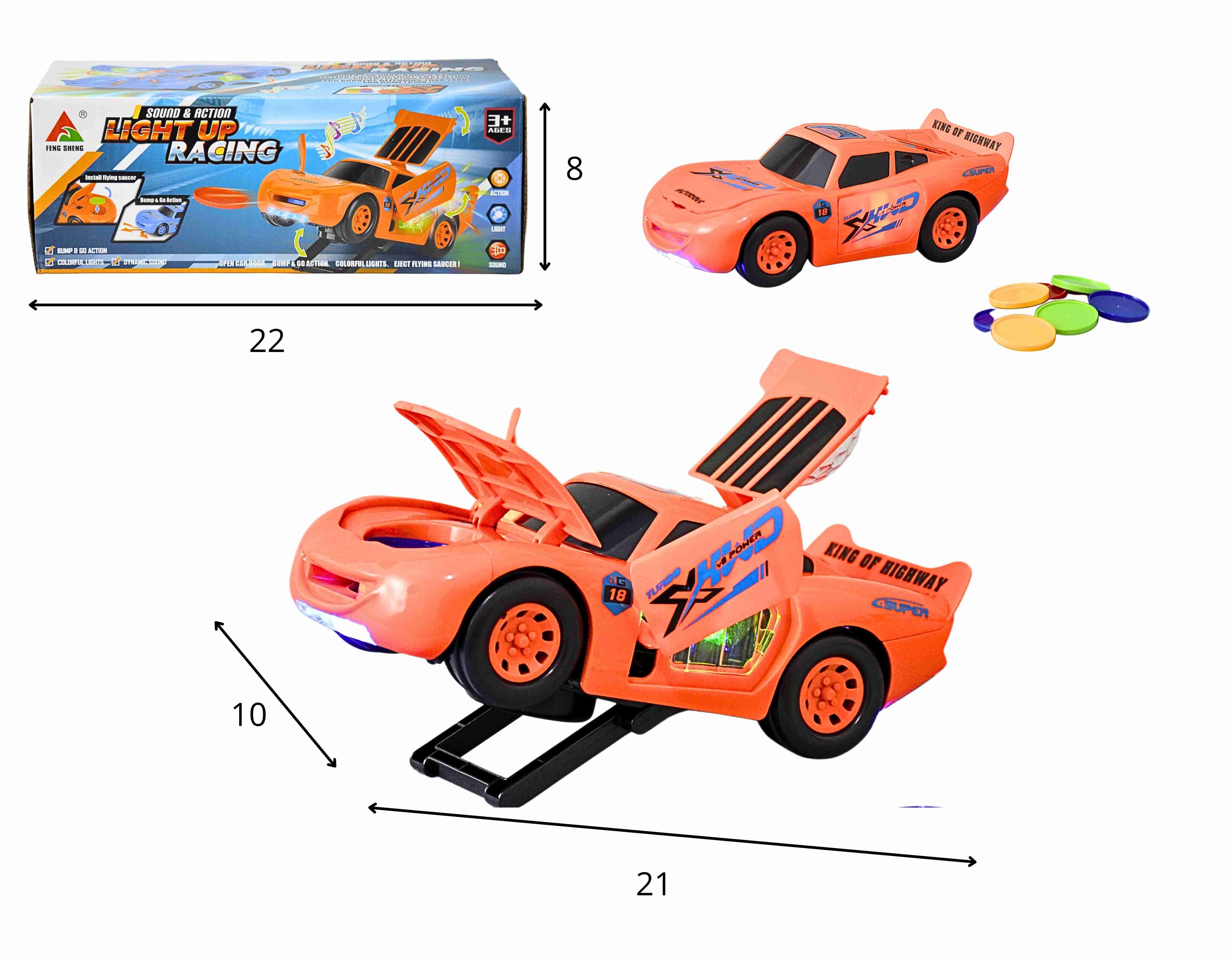 D - CARRO MCQUEEN Á PILHA COM SOM E ILUMINAÇÃO LANCA DISCOS E ABRE AS PORTAS